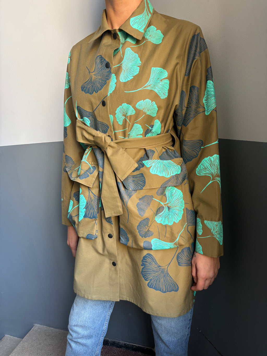 SITOLAB OVERSIZED GINKO PRINT SHIRT JACKET