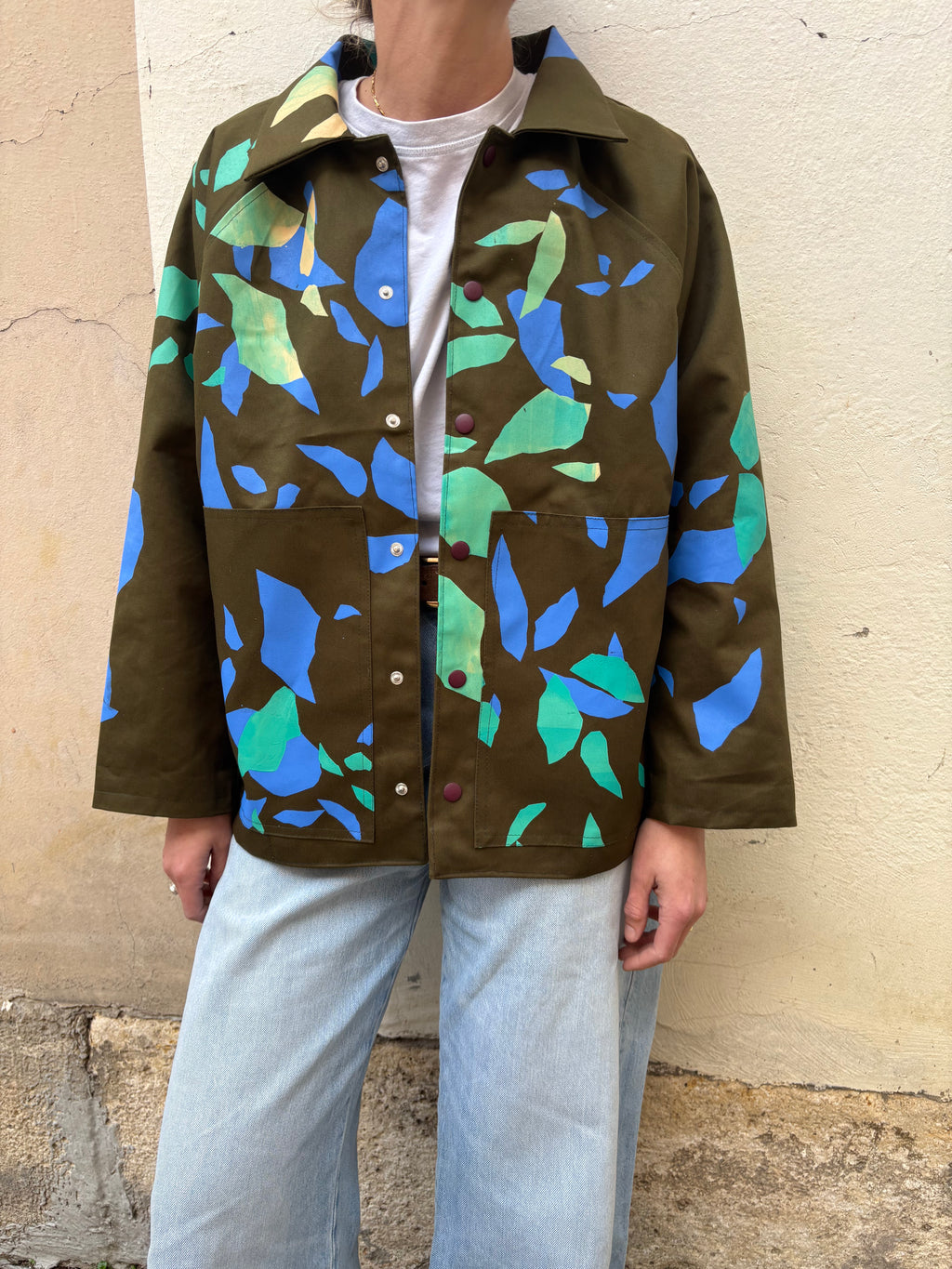SITOLAB OLIVE WORKWEAR STYLE CONFETTI PRINT JACKET II