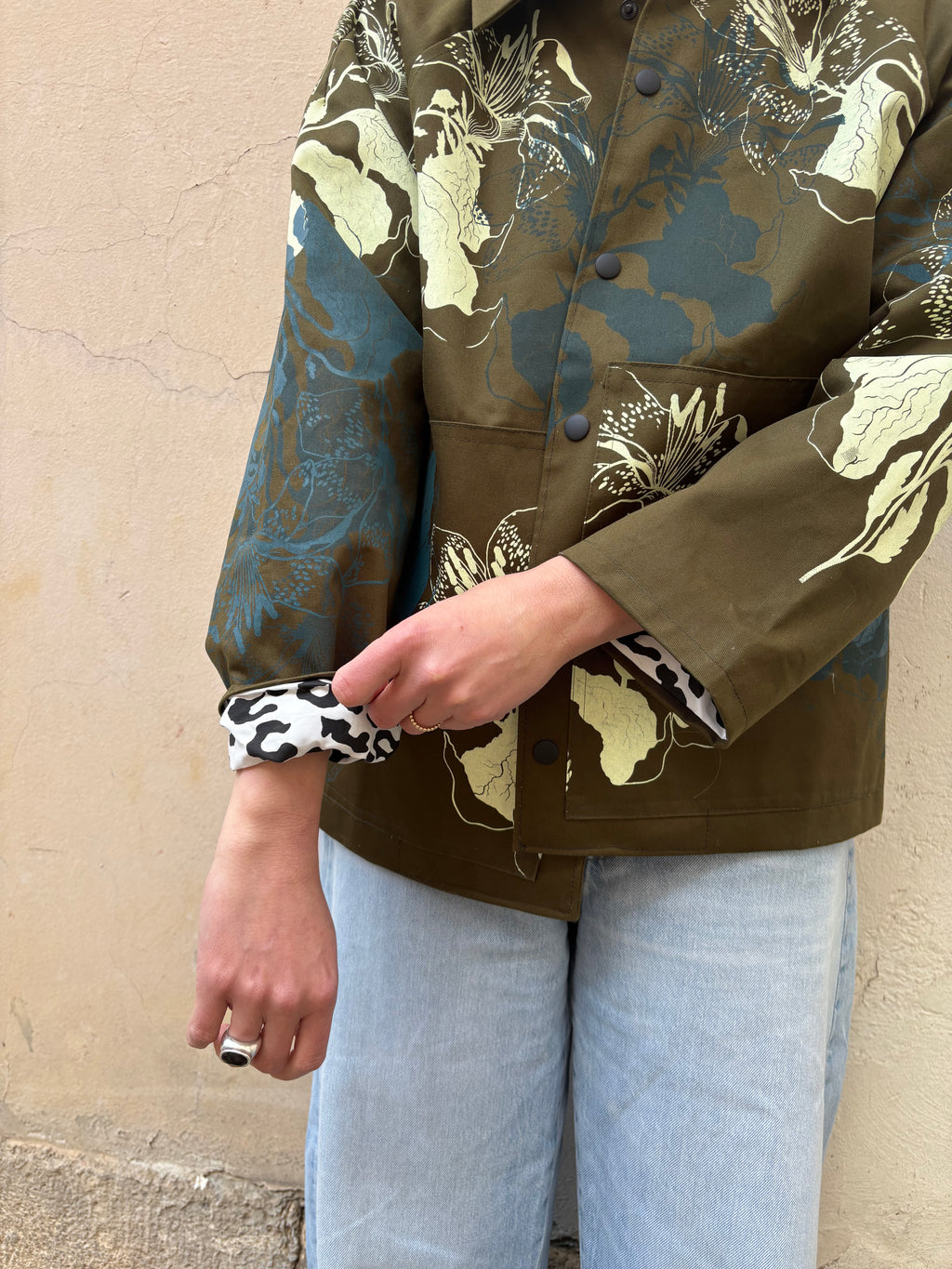 SITOLAB OLIVE WORKWEAR STYLE FLORAL PRINT JACKET II