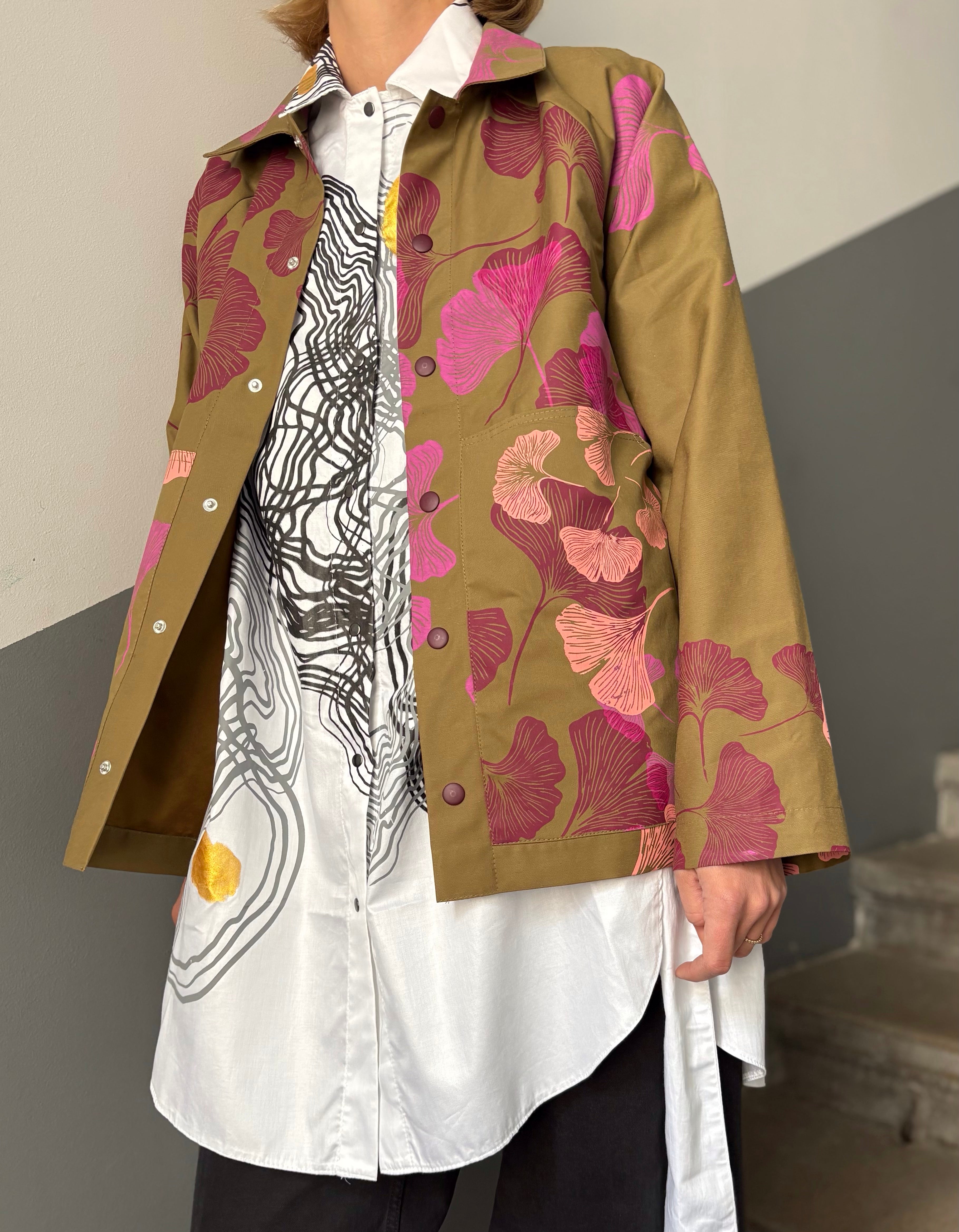 SITOLAB OLIVE BOX JACKET WITH FUXIA GINKO