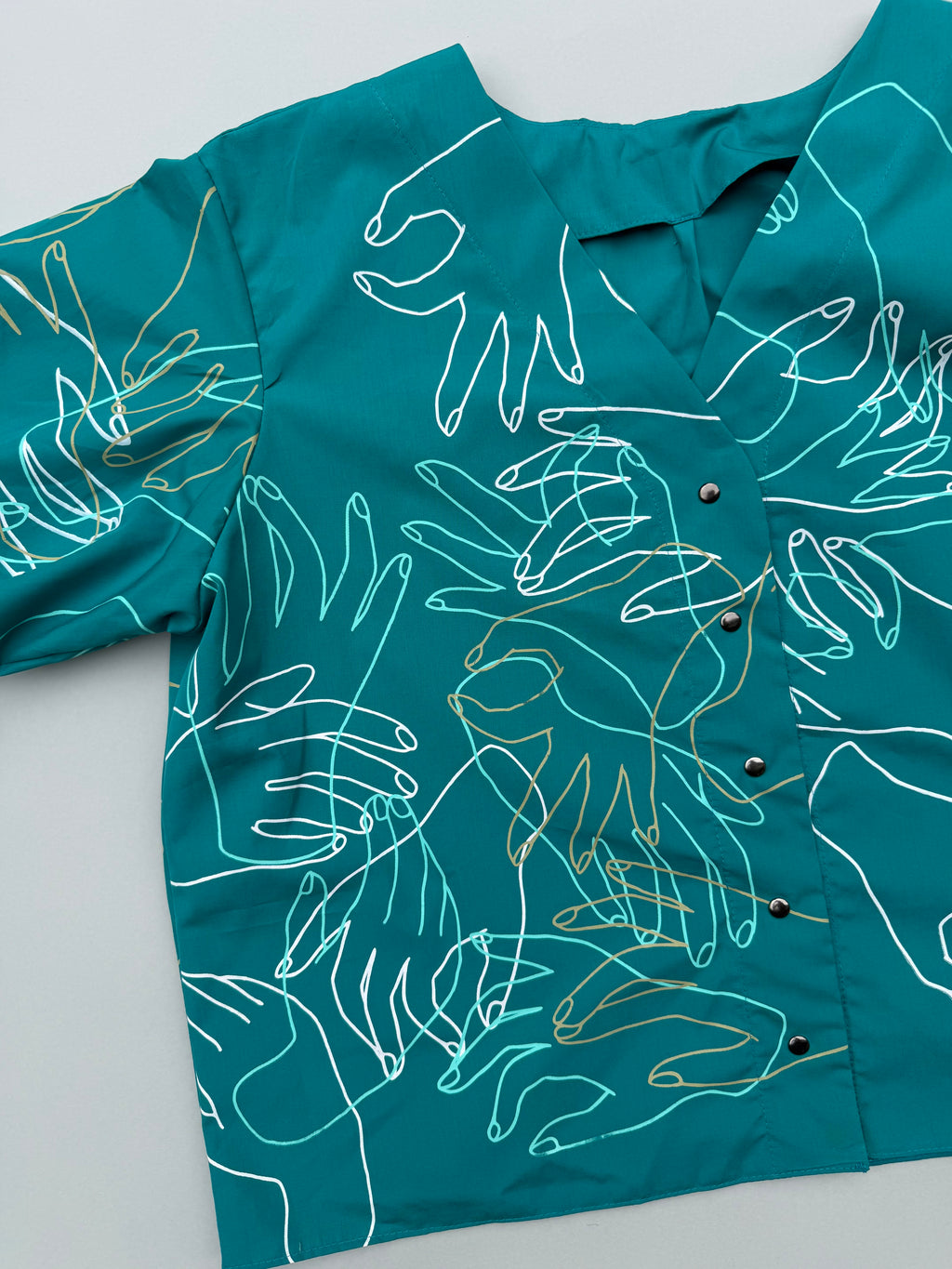 SITOLAB TURQUOISE HANDS PRINT MINI SHIRT