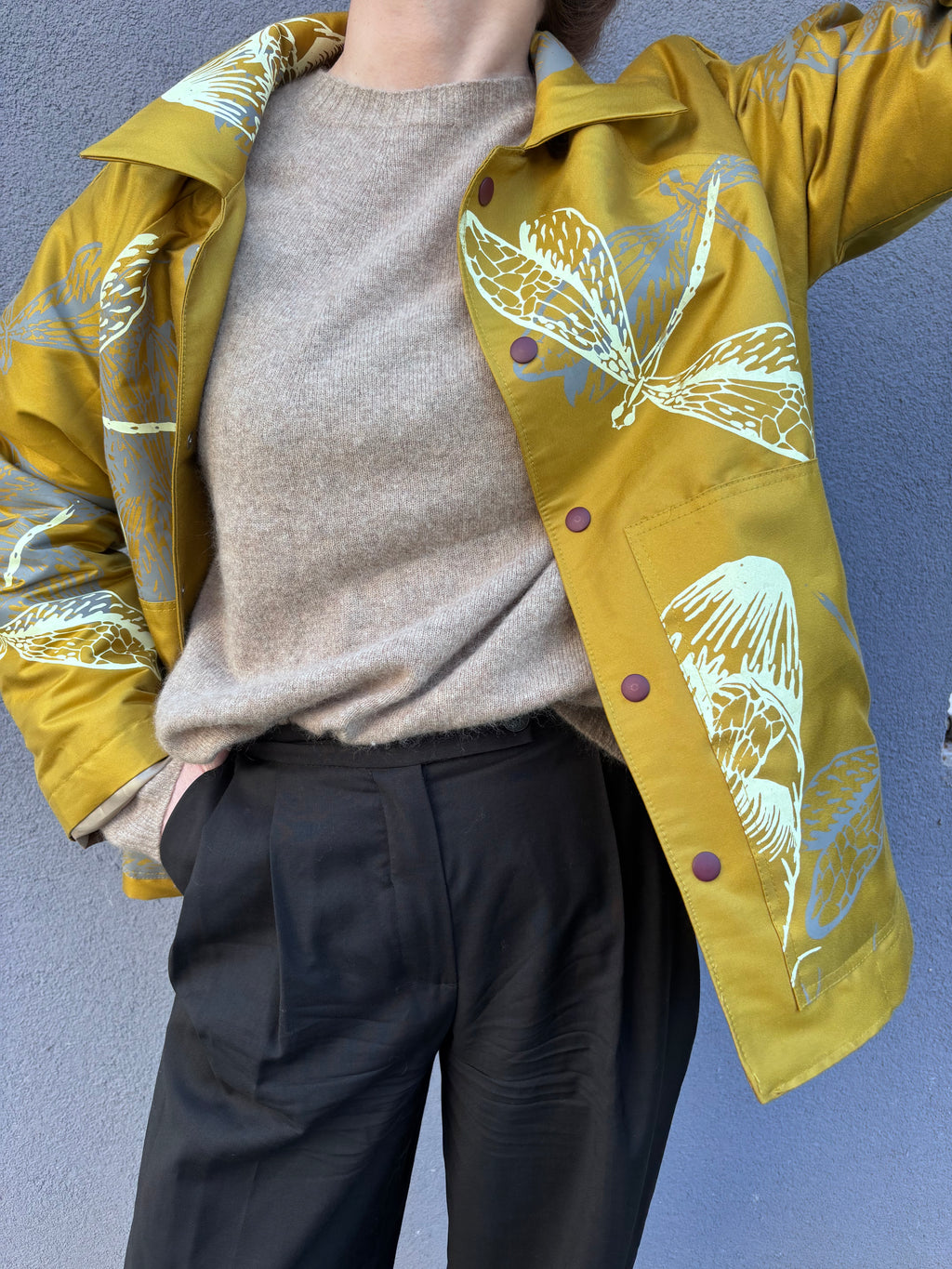 SITOLAB SILK TAFETA JACKET WITH INSECTS PRINT