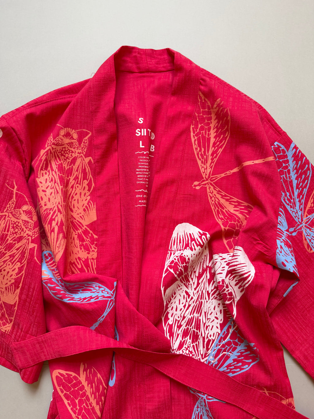 SITOLAB CORAL PINK KIMONO WITH INSECTS PRINT