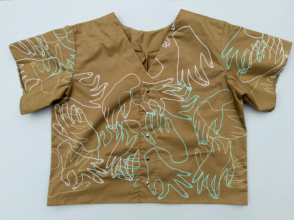 SITOLAB MUSTARD HANDS PRINT MINI SHIRT