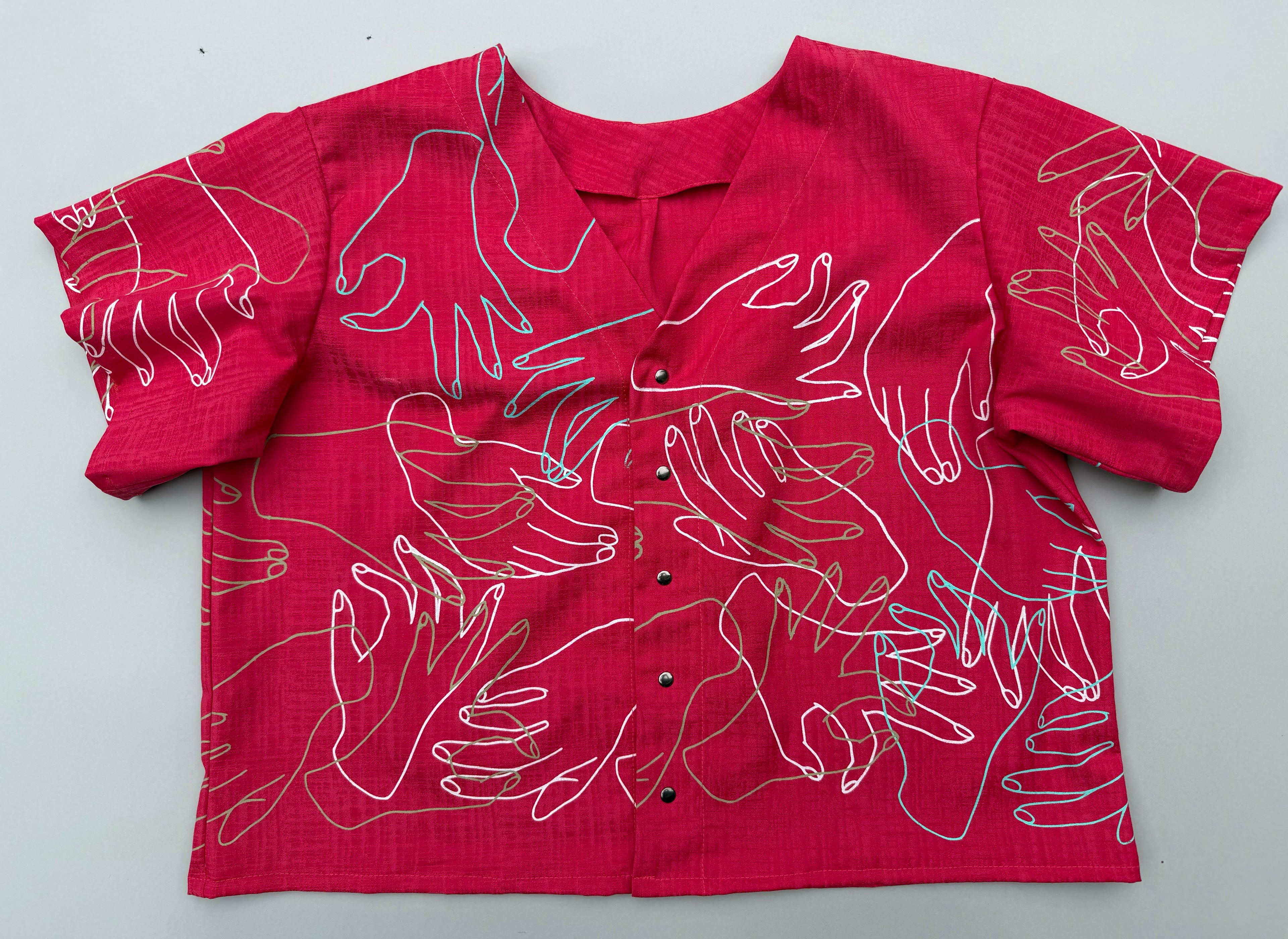 SITOLAB CORAL PINK HANDS PRINT MINI SHIRT