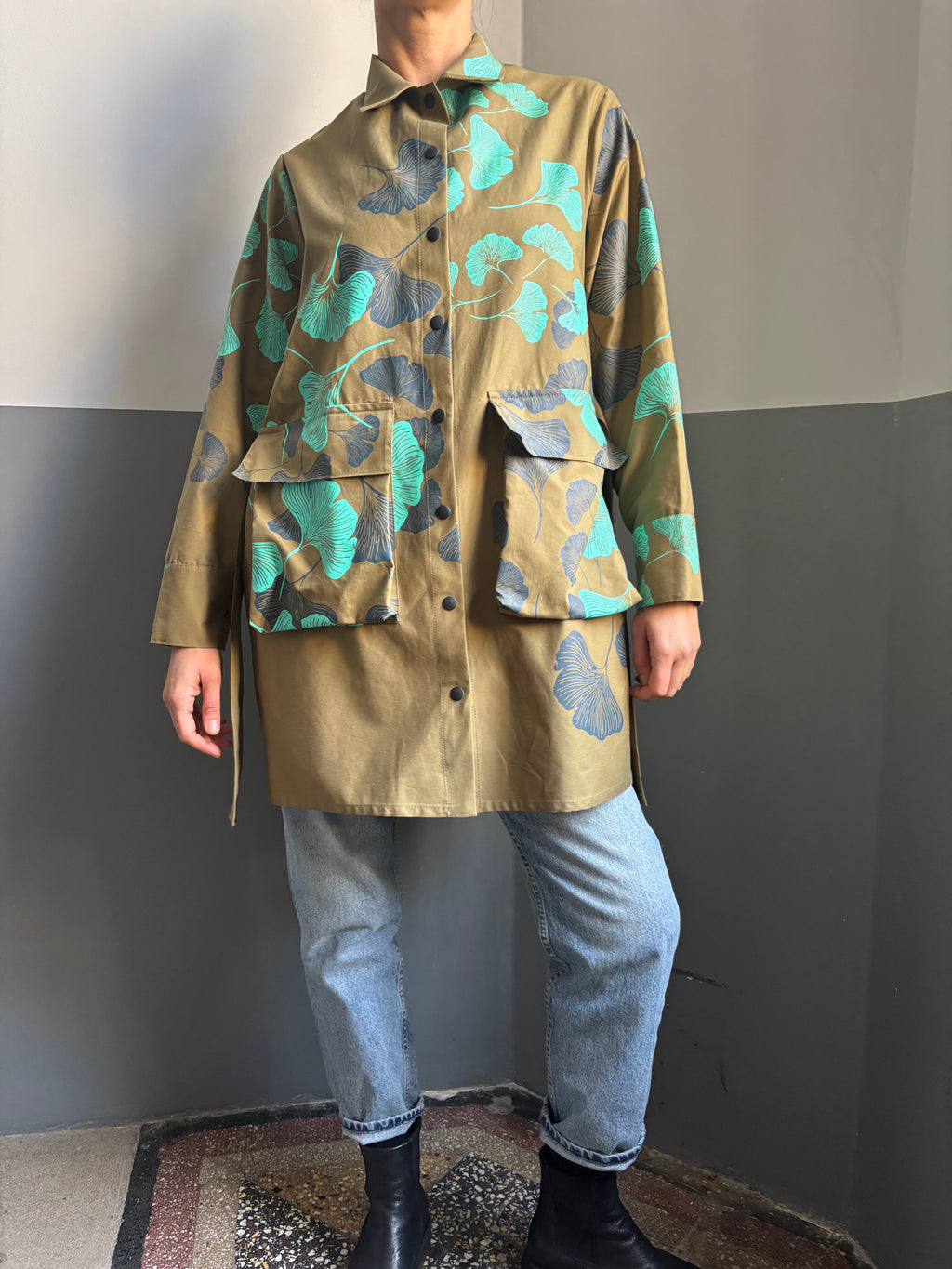 SITOLAB OVERSIZED GINKO PRINT SHIRT JACKET