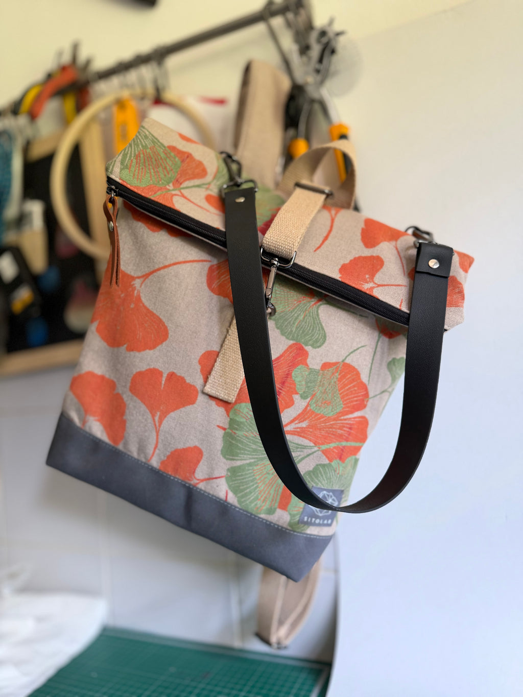 SITOLAB BEIGE ORANGE GINKO BACKPACK BAG
