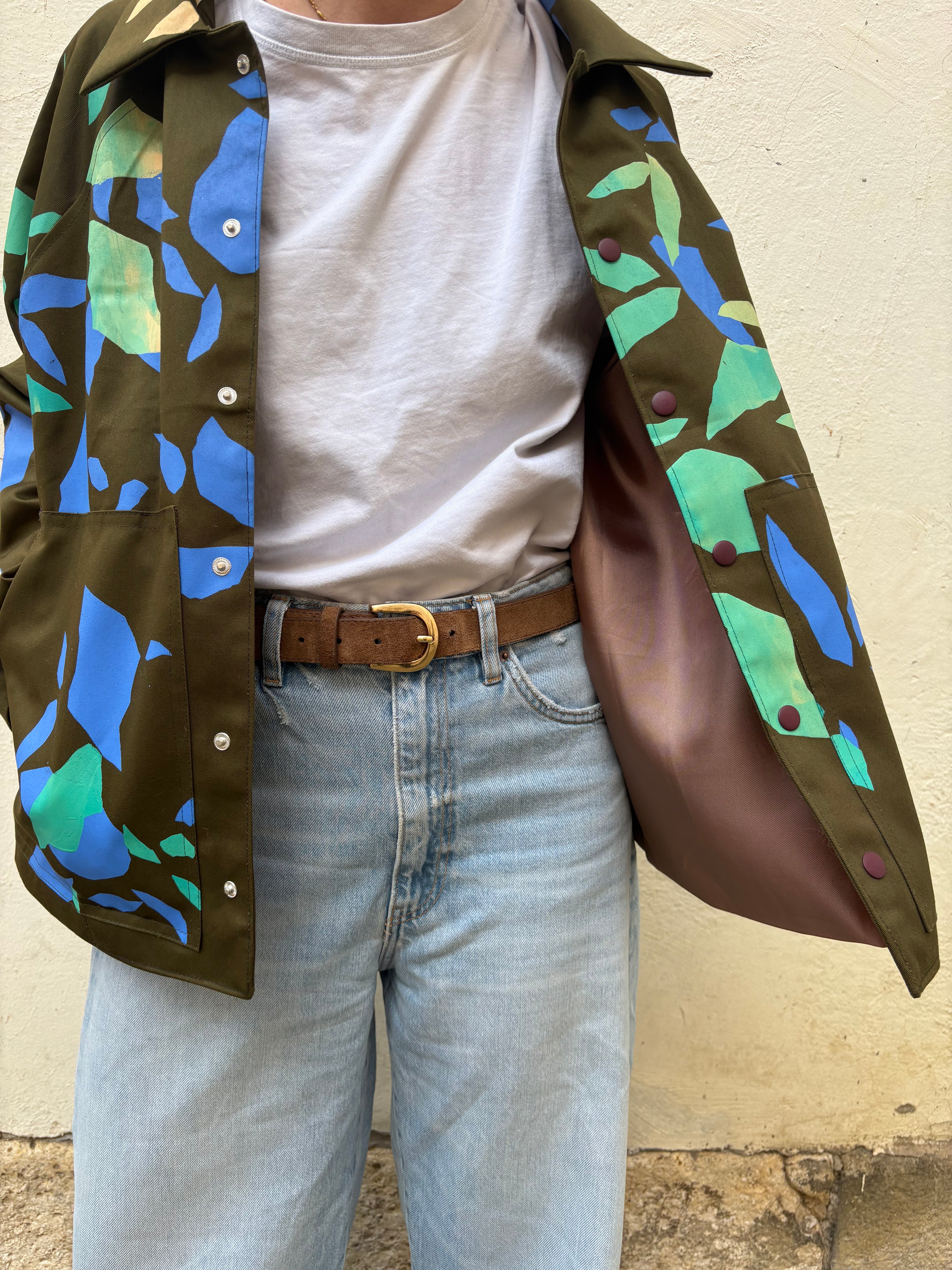 SITOLAB OLIVE WORKWEAR STYLE CONFETTI PRINT JACKET II