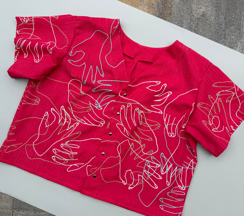SITOLAB CORAL PINK HANDS PRINT MINI SHIRT