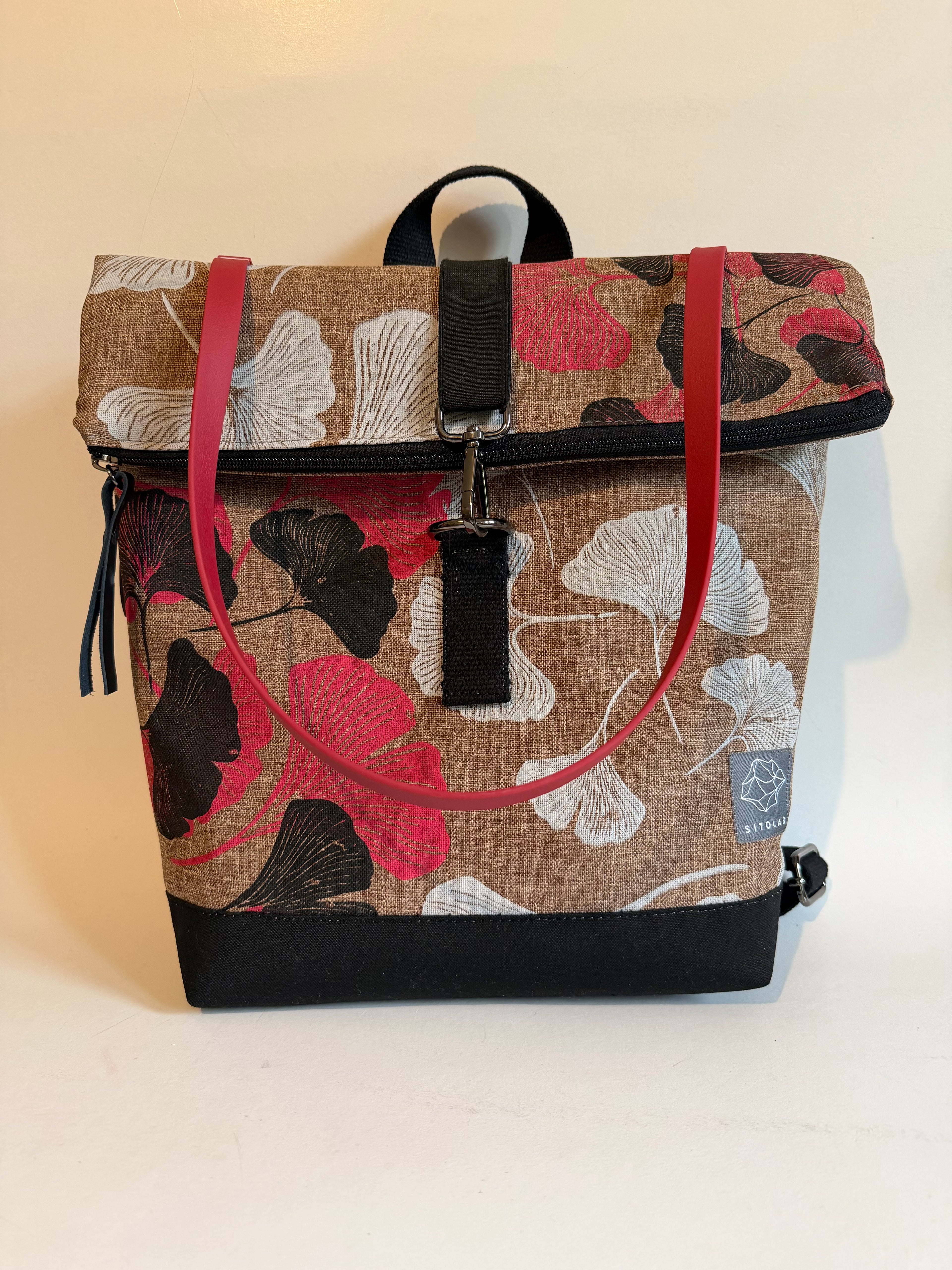 SITOLAB BEIGE BACKPACK RED BLACK GRAY GINKO PRINT