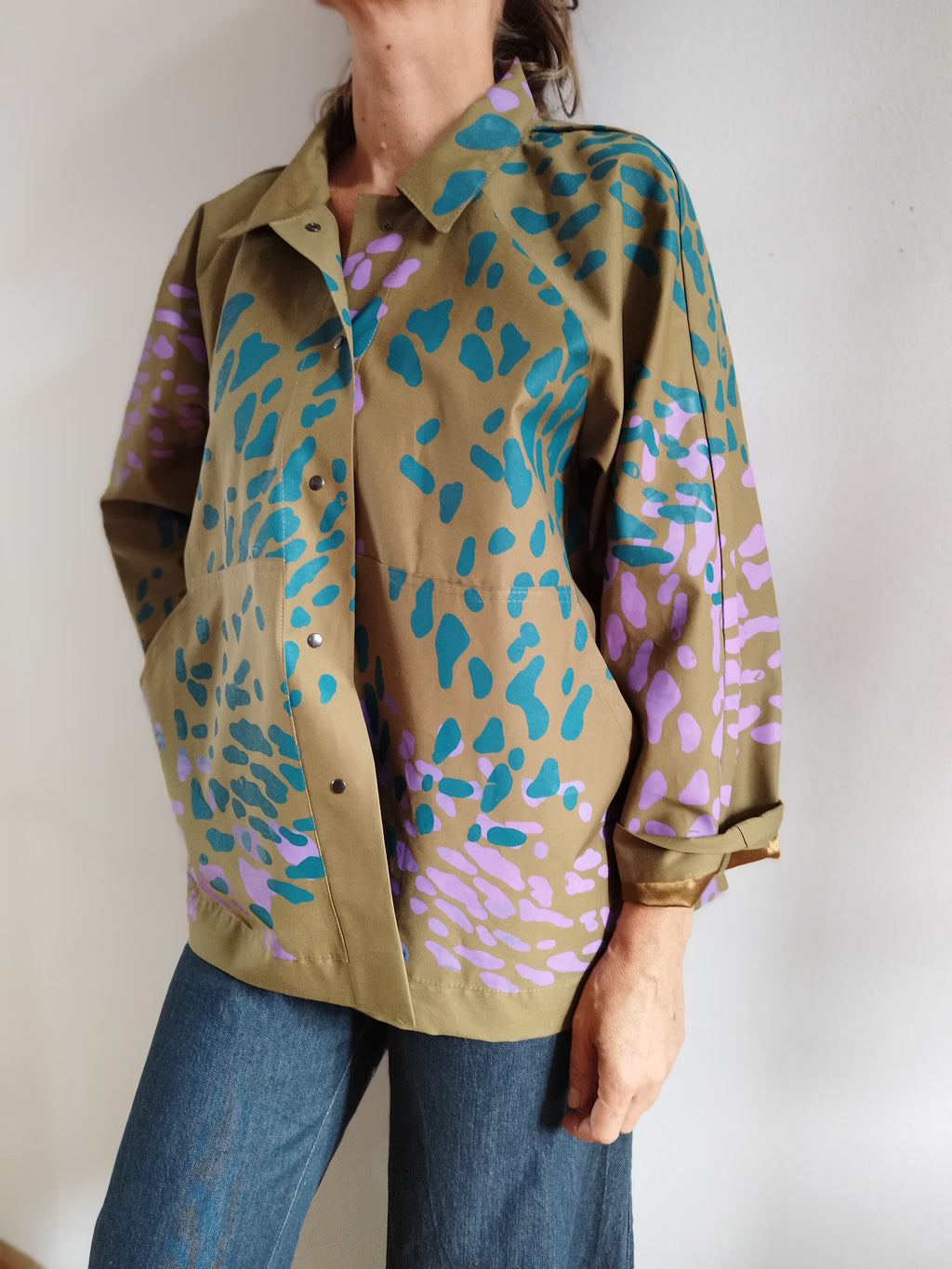 SITOLAB OLIVE BOX JACKET WITH FRECKLE PRINT I.
