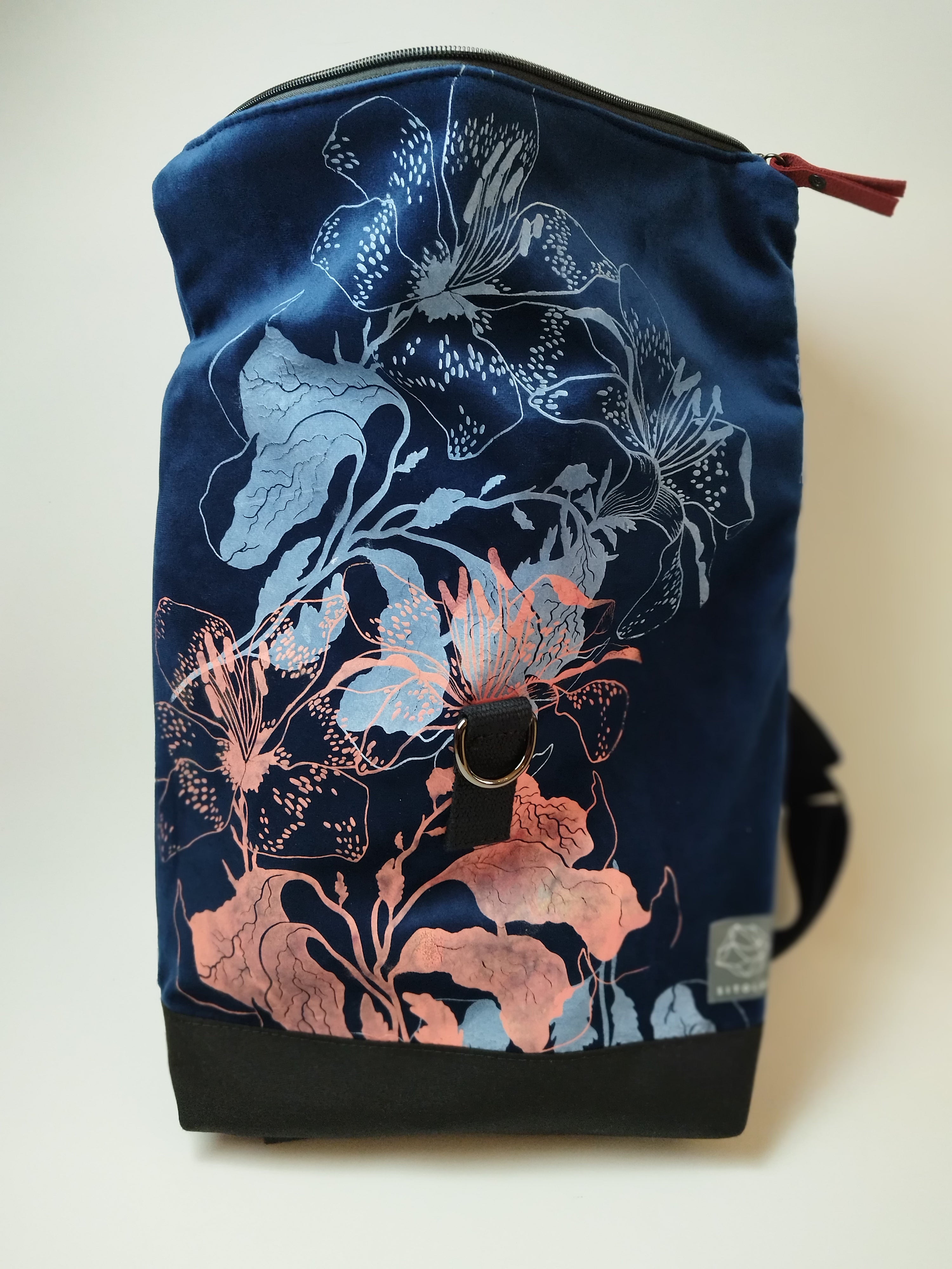 SITOLAB BLUE VELVET BACKPACK W/ FLORAL PRINT