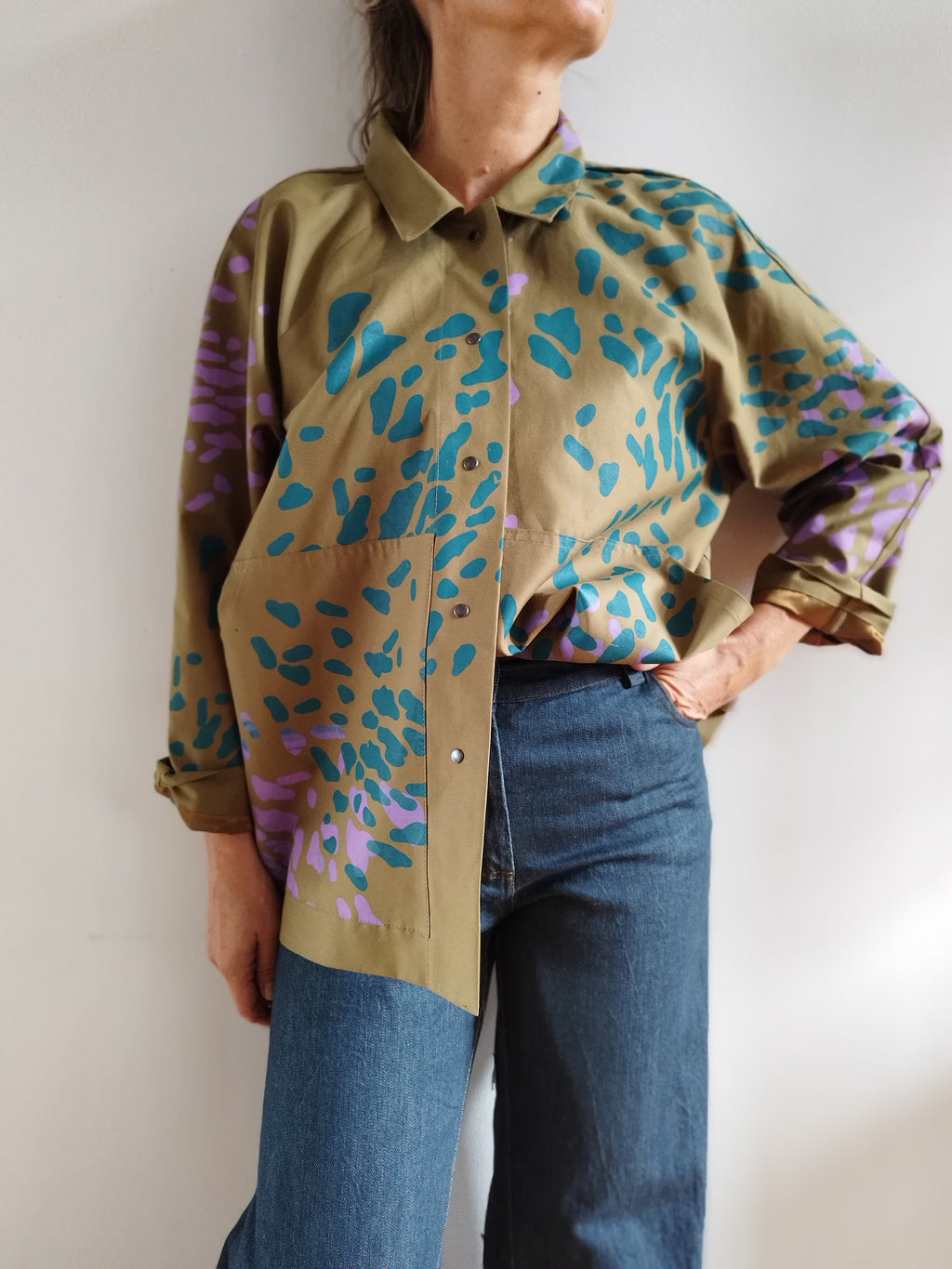 SITOLAB OLIVE BOX JACKET WITH FRECKLE PRINT I.