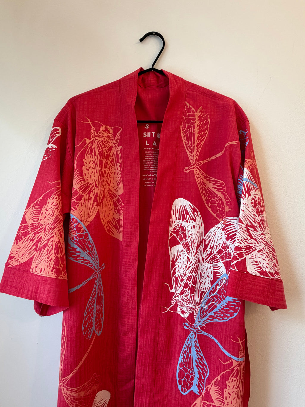 SITOLAB CORAL PINK KIMONO WITH INSECTS PRINT