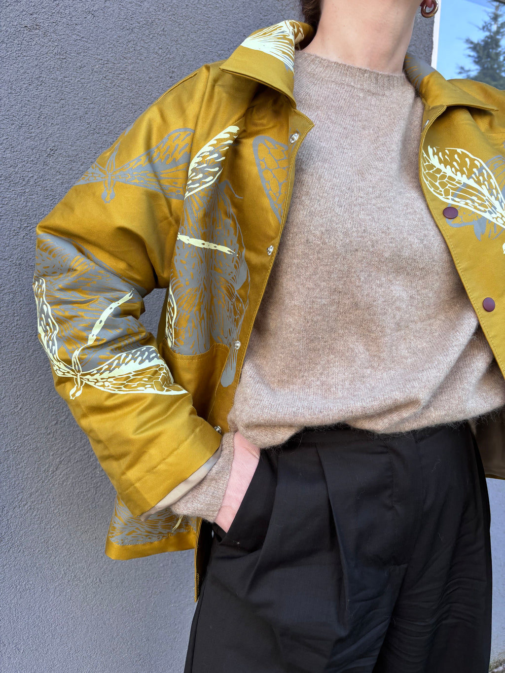 SITOLAB SILK TAFETA JACKET WITH INSECTS PRINT