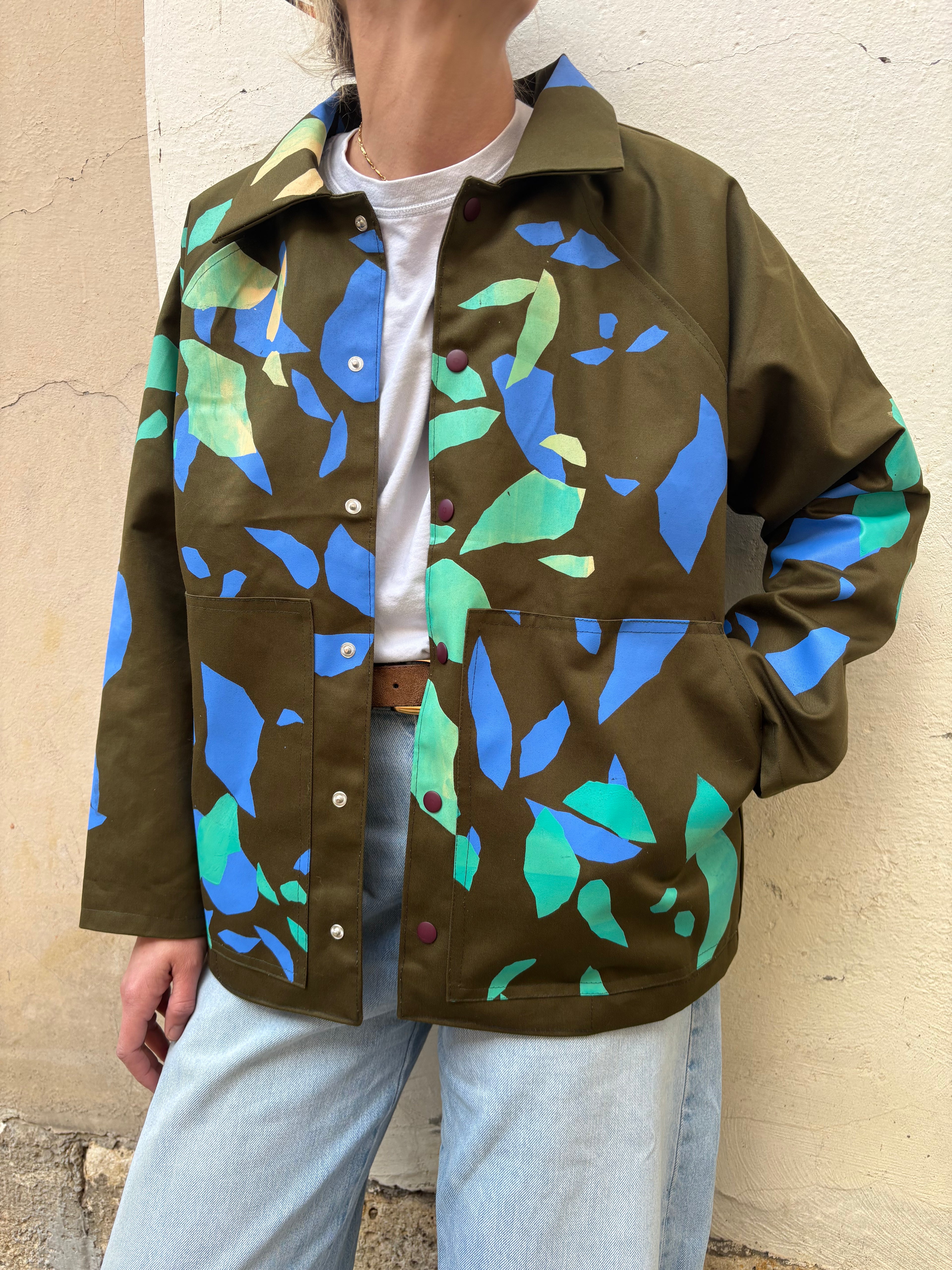 SITOLAB OLIVE WORKWEAR STYLE CONFETTI PRINT JACKET II