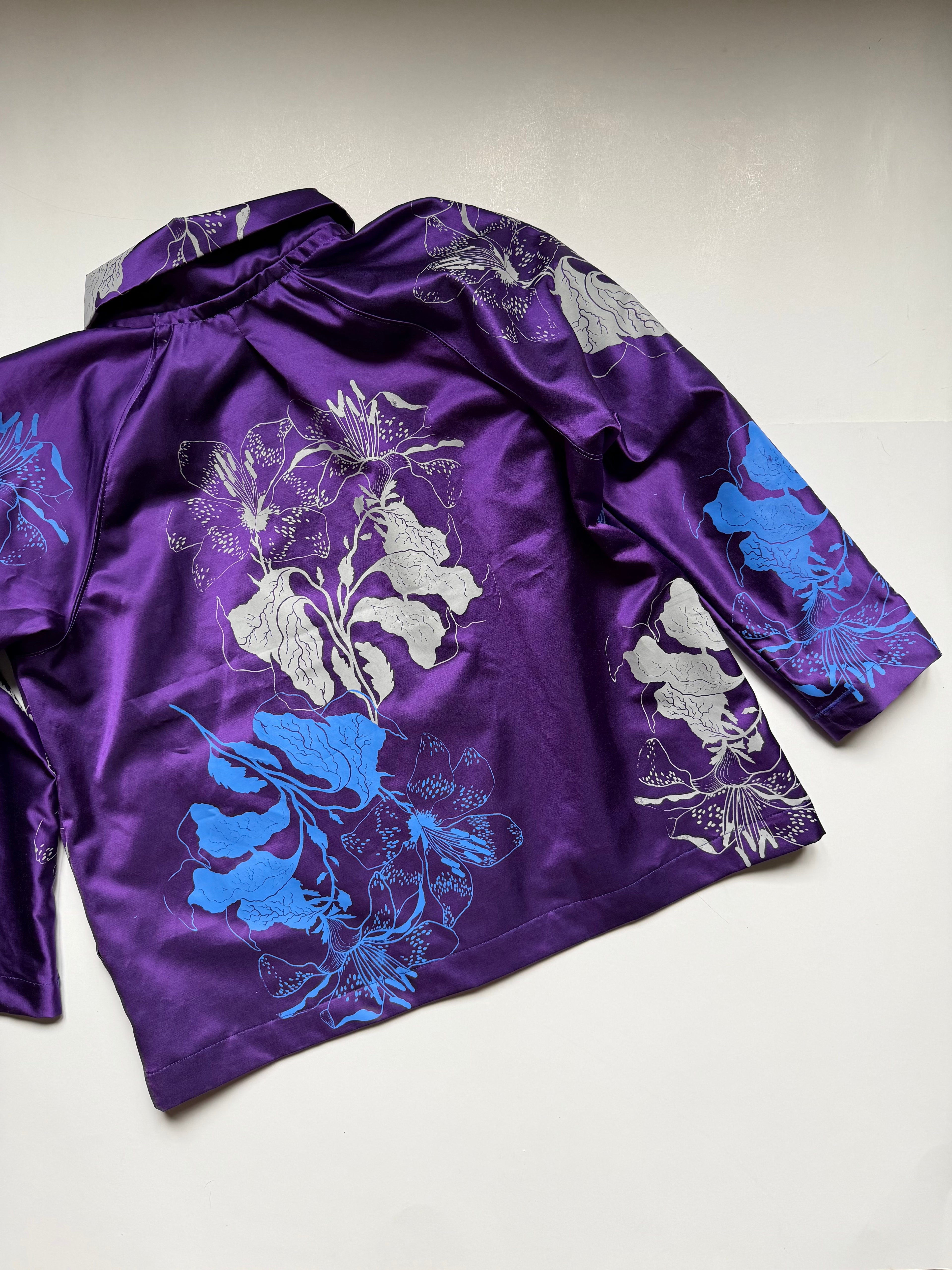 SITOLAB VIOLET SATIN BOX SHIRT/JACKET FLORAL PRINT
