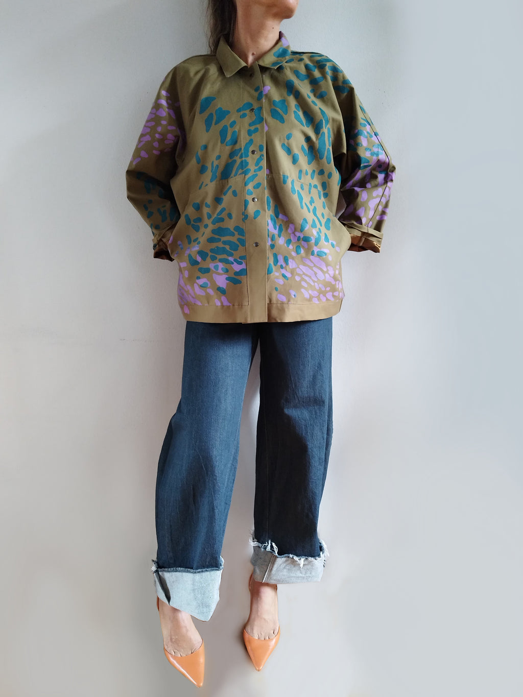 SITOLAB OLIVE BOX JACKET WITH FRECKLE PRINT I.