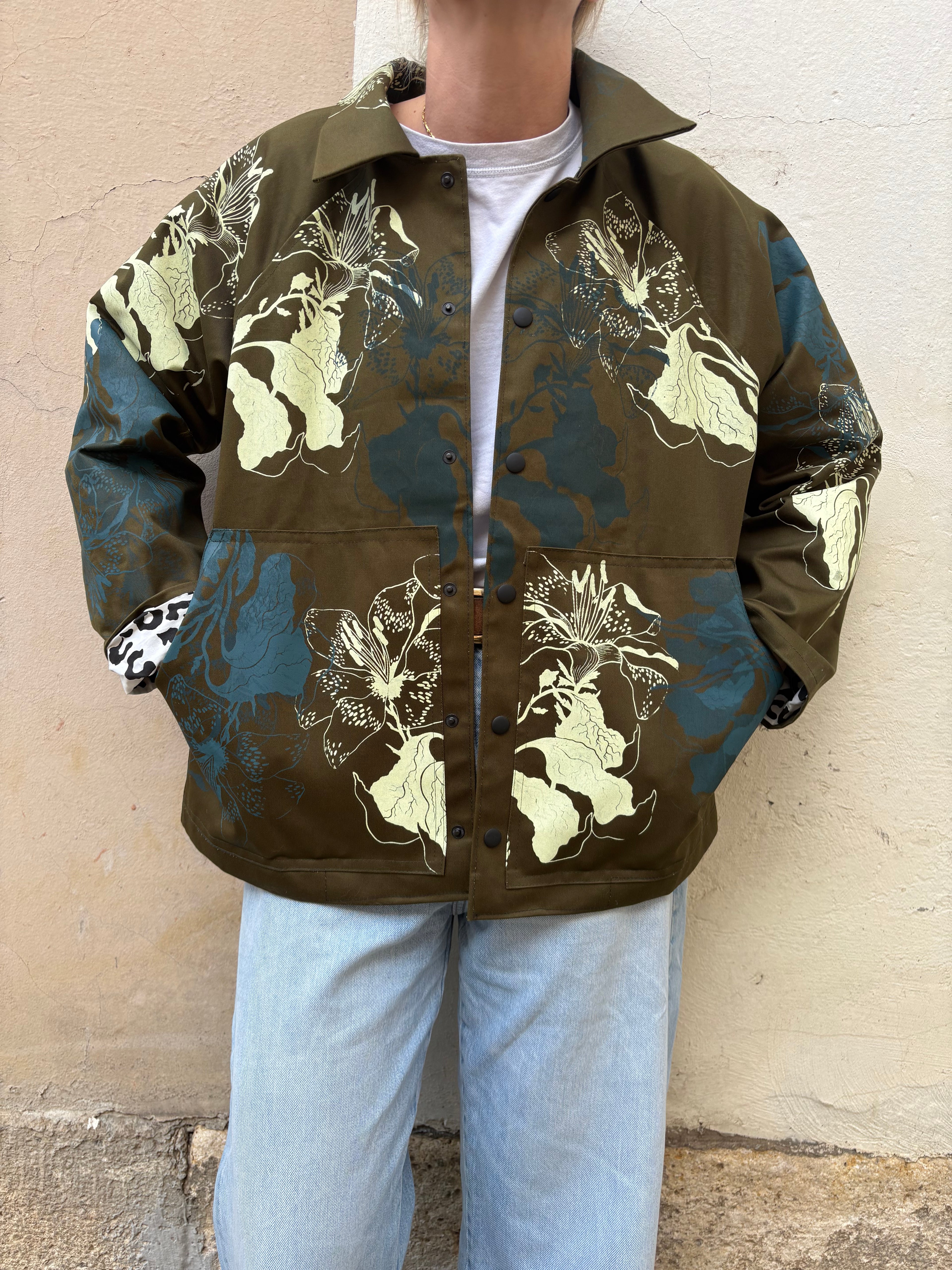 SITOLAB OLIVE WORKWEAR STYLE FLORAL PRINT JACKET II