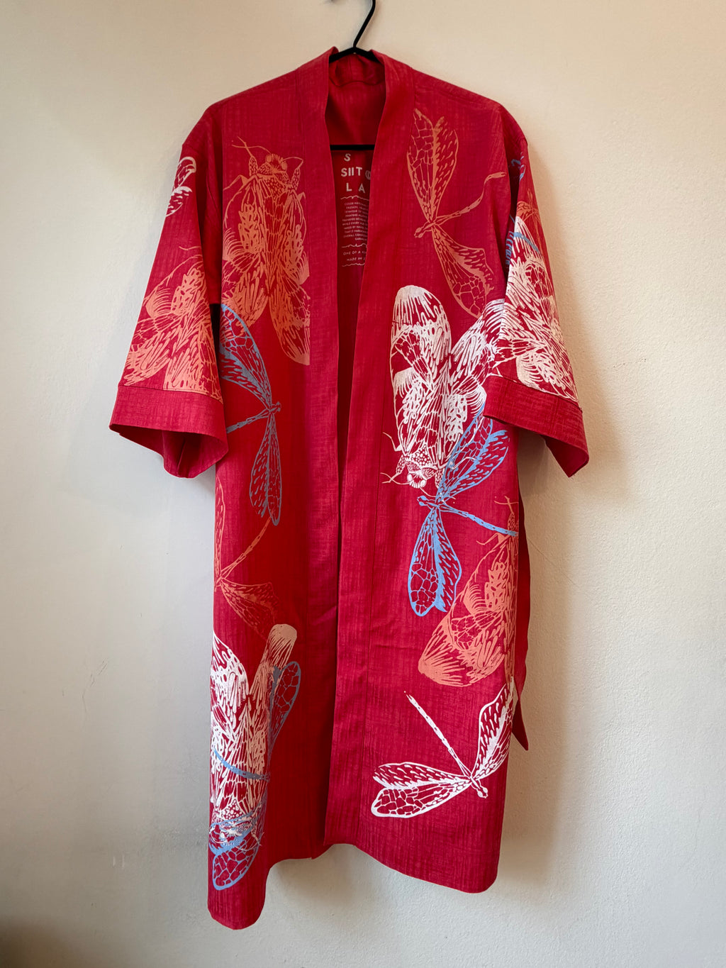 SITOLAB CORAL PINK KIMONO WITH INSECTS PRINT