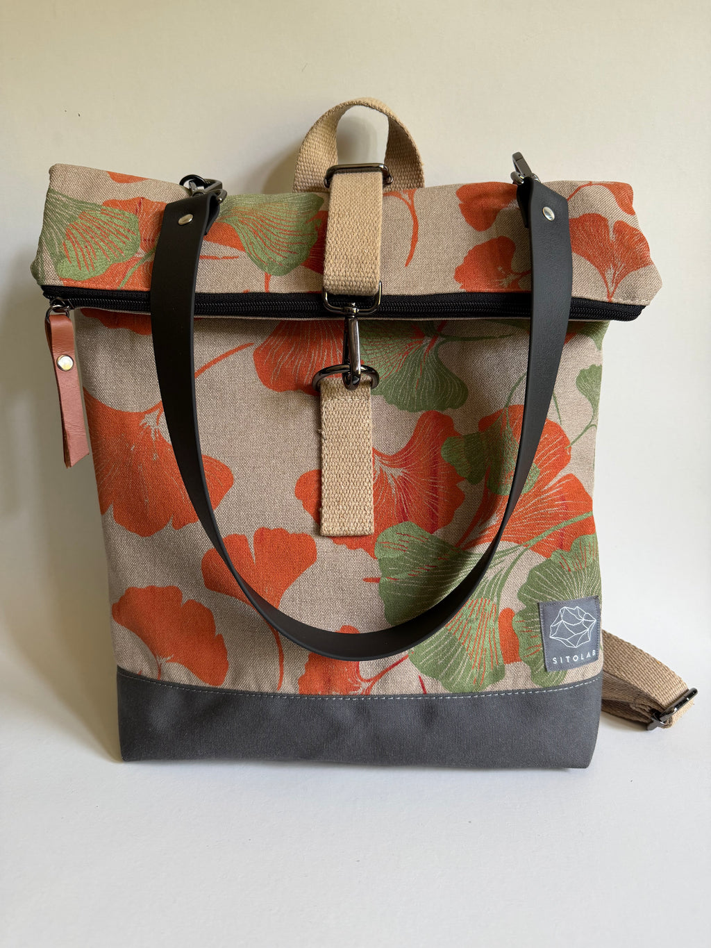 SITOLAB BEIGE ORANGE GINKO BACKPACK BAG