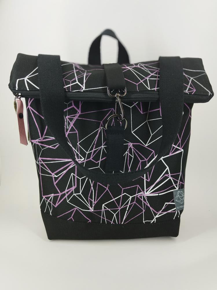 SITOLAB BLACK BCKPACK WITH GEOMETRY PRINT