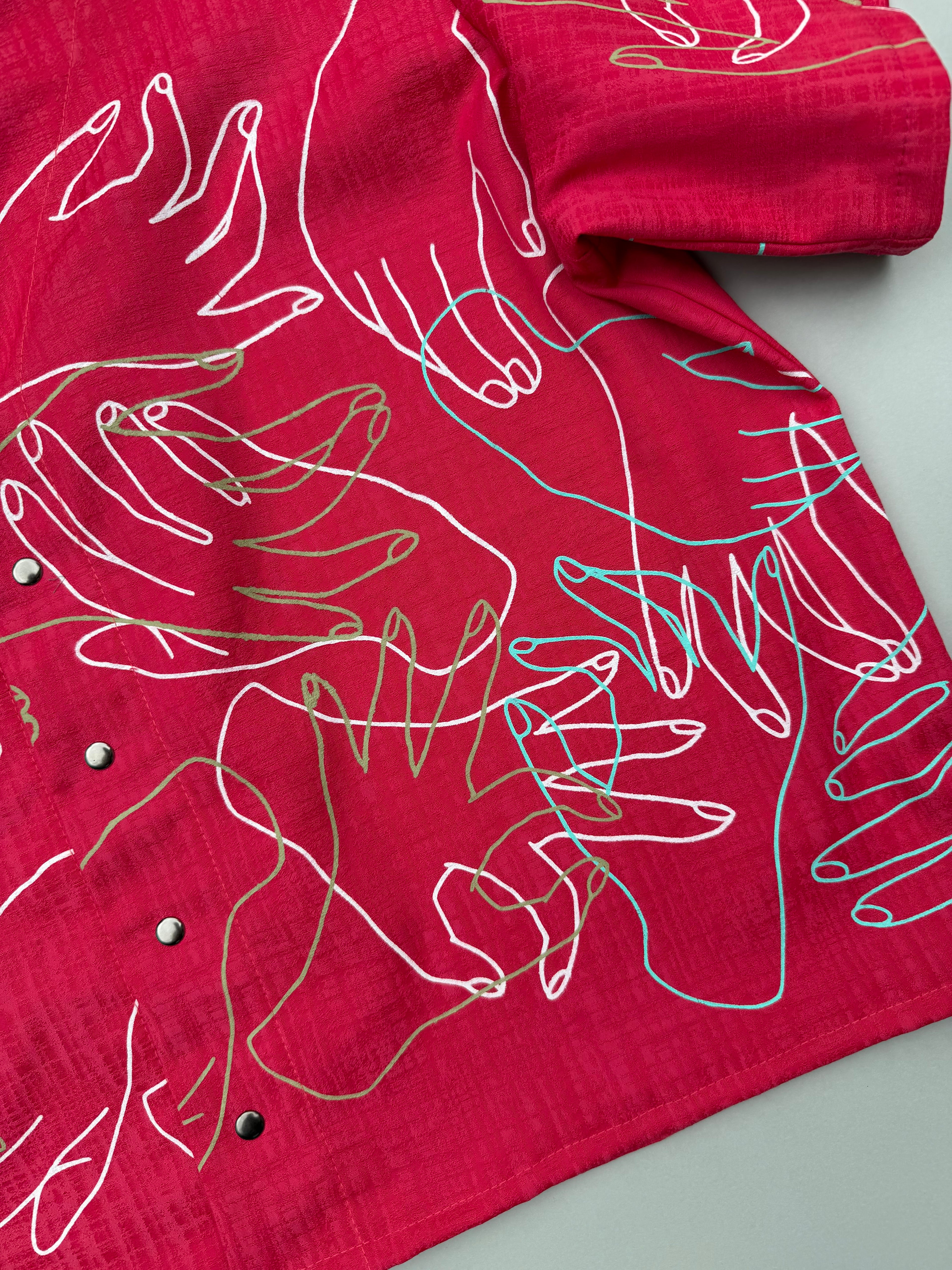 SITOLAB CORAL PINK HANDS PRINT MINI SHIRT