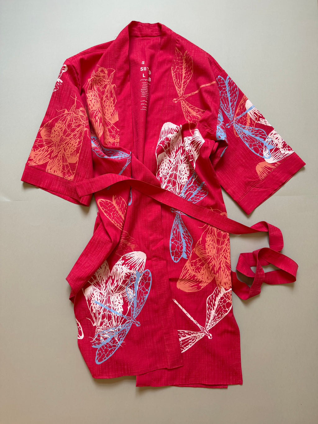 SITOLAB CORAL PINK KIMONO WITH INSECTS PRINT