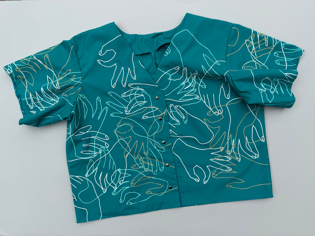 SITOLAB TURQUOISE HANDS PRINT MINI SHIRT