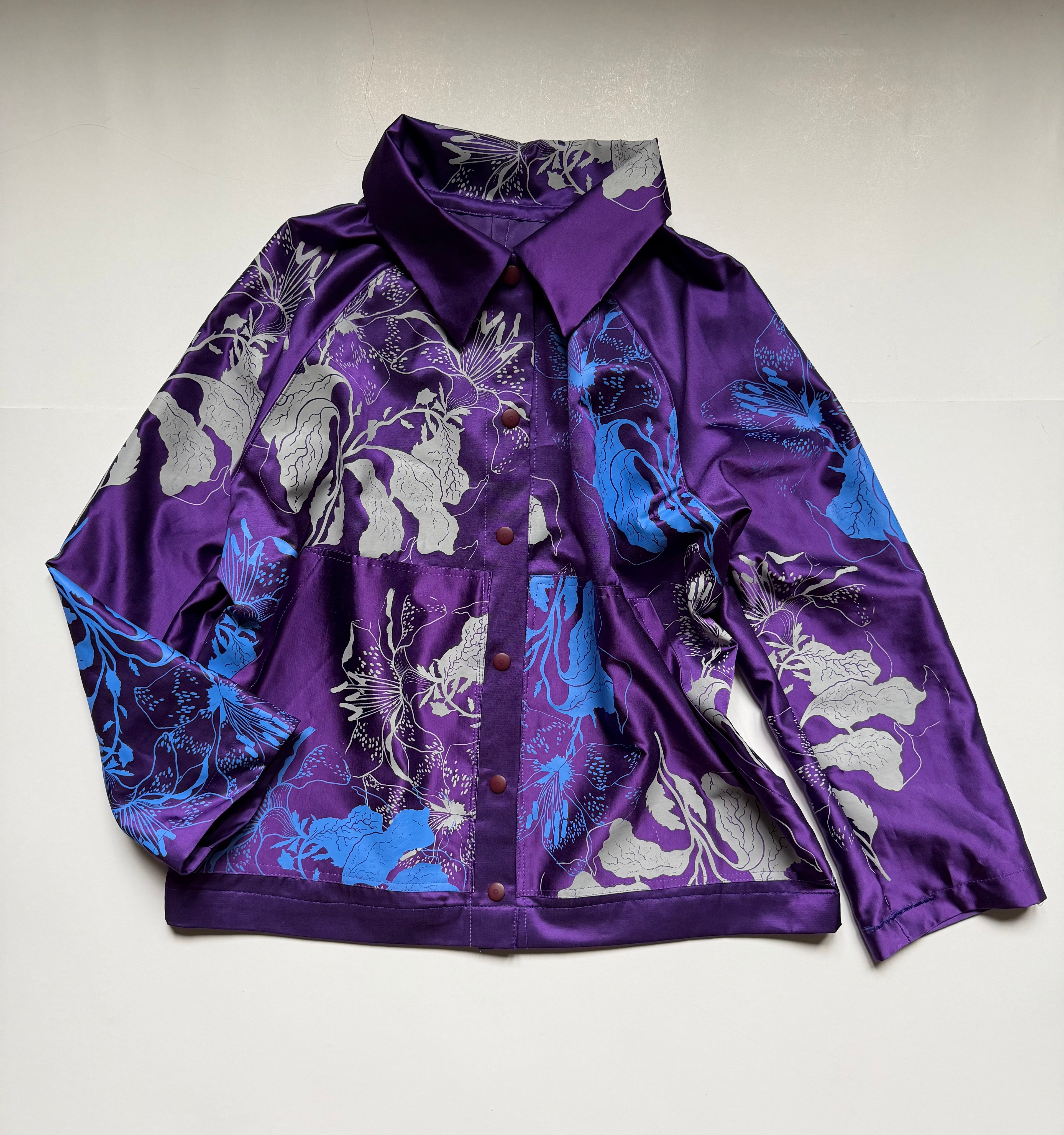SITOLAB VIOLET SATIN BOX SHIRT/JACKET FLORAL PRINT