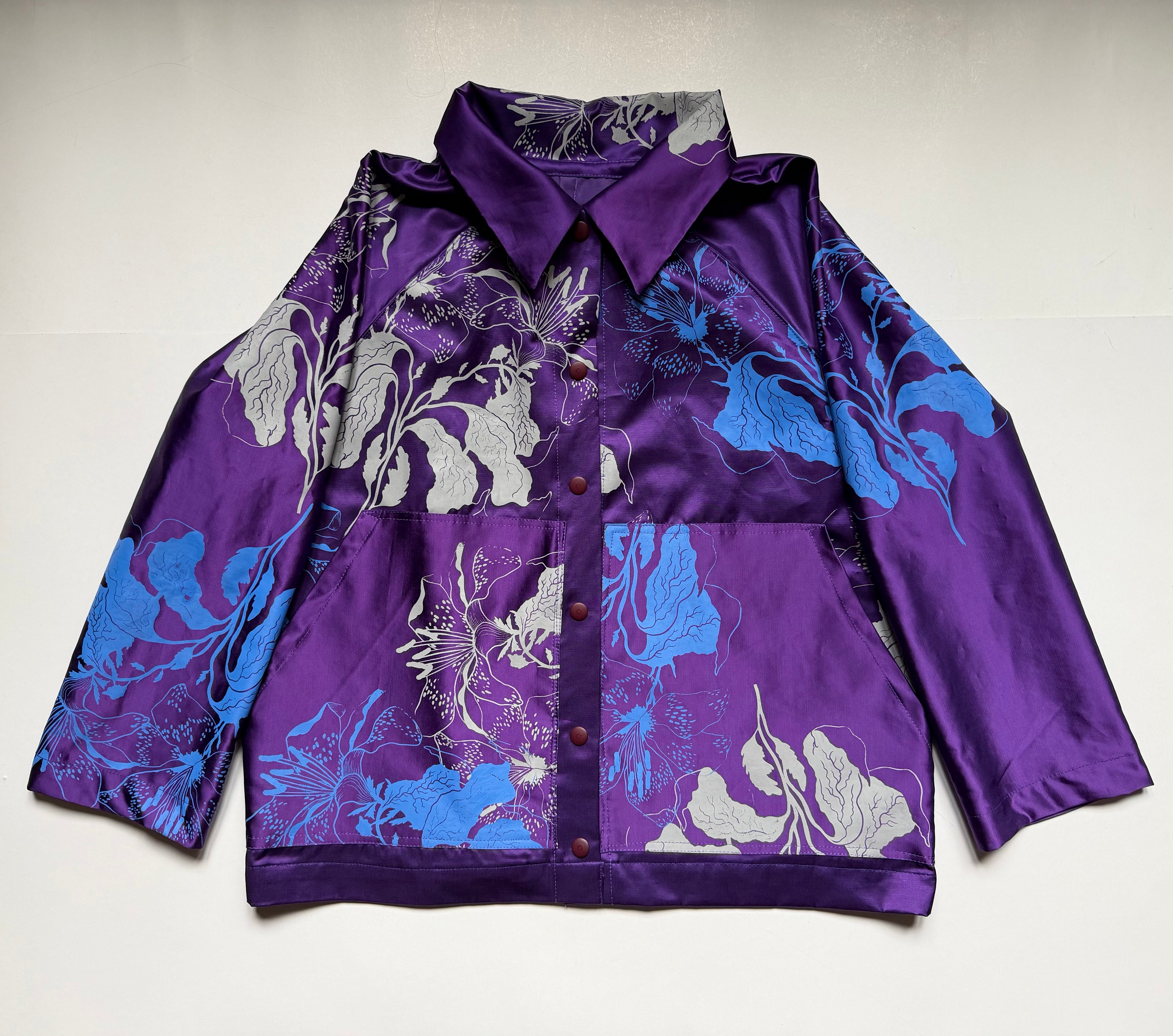 SITOLAB VIOLET SATIN BOX SHIRT/JACKET FLORAL PRINT