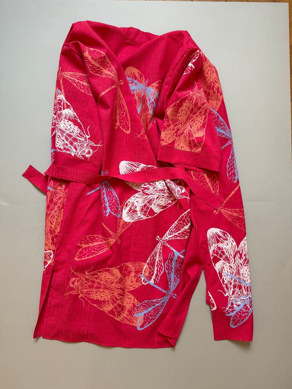 SITOLAB CORAL PINK KIMONO WITH INSECTS PRINT