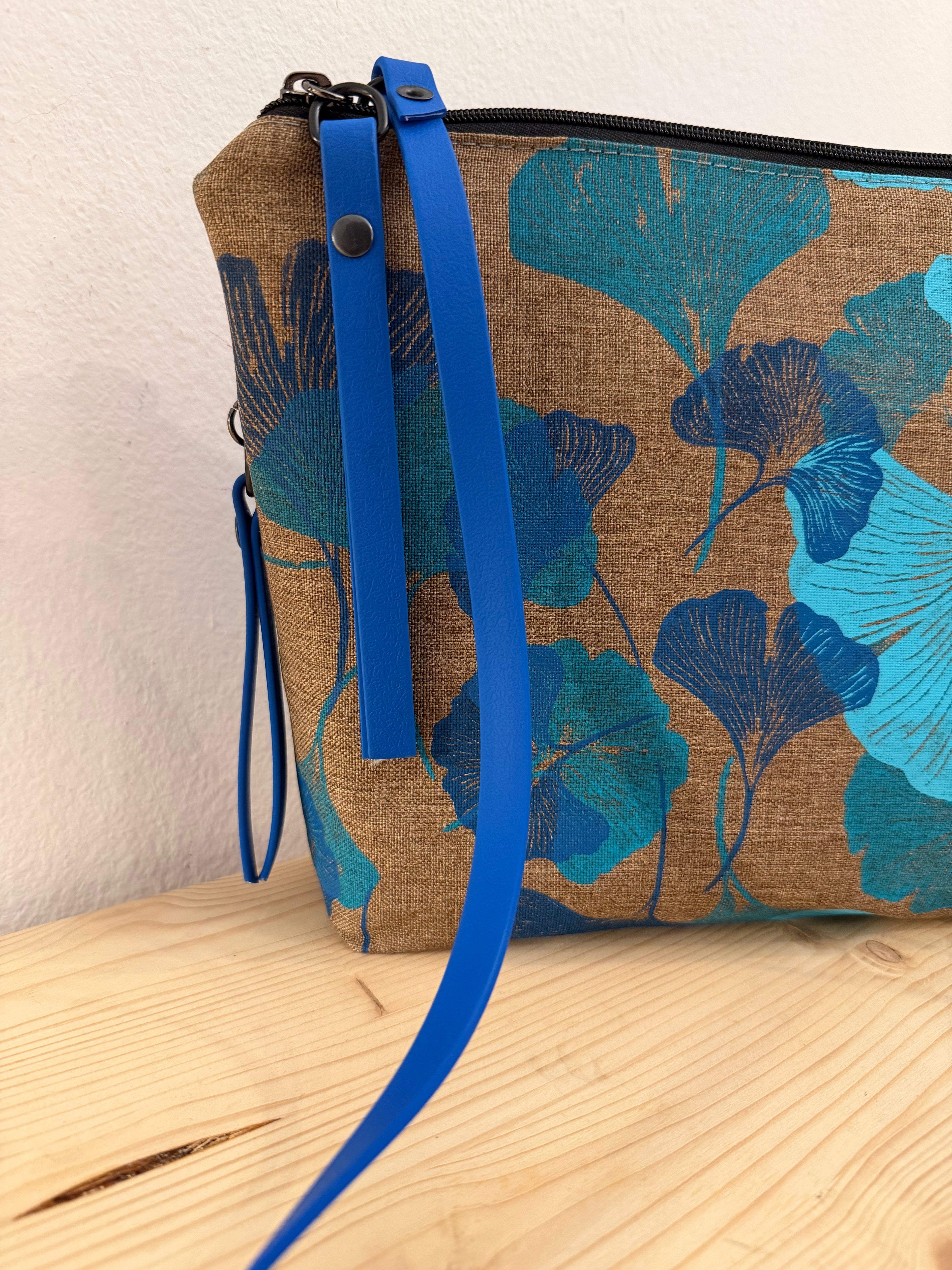 SITOLAB MINI BEIGE BAG WITH BLUE GINKO PRINT