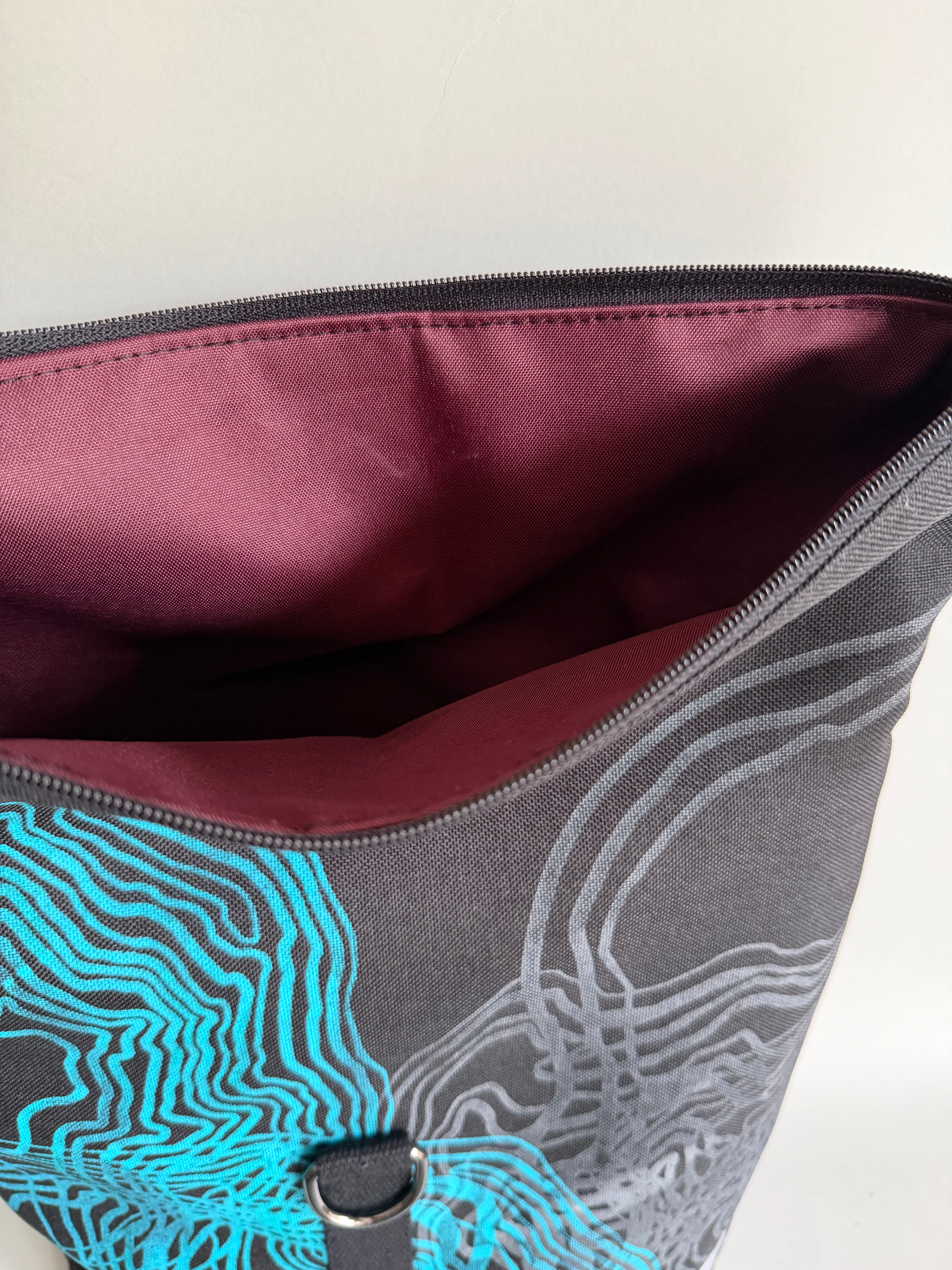 SITOLAB BLACK BACKPACK WITH TURQUISE SWIRL PRINT