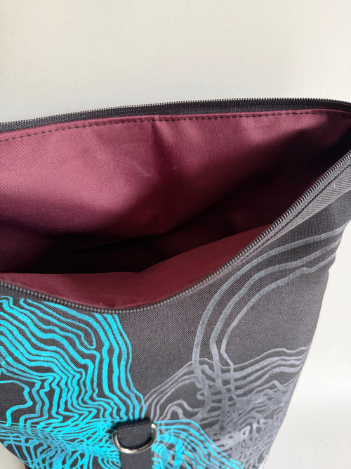 SITOLAB BLACK BACKPACK WITH TURQUISE SWIRL PRINT