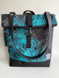SITOLAB BLACK BACKPACK WITH TURQUISE SWIRL PRINT