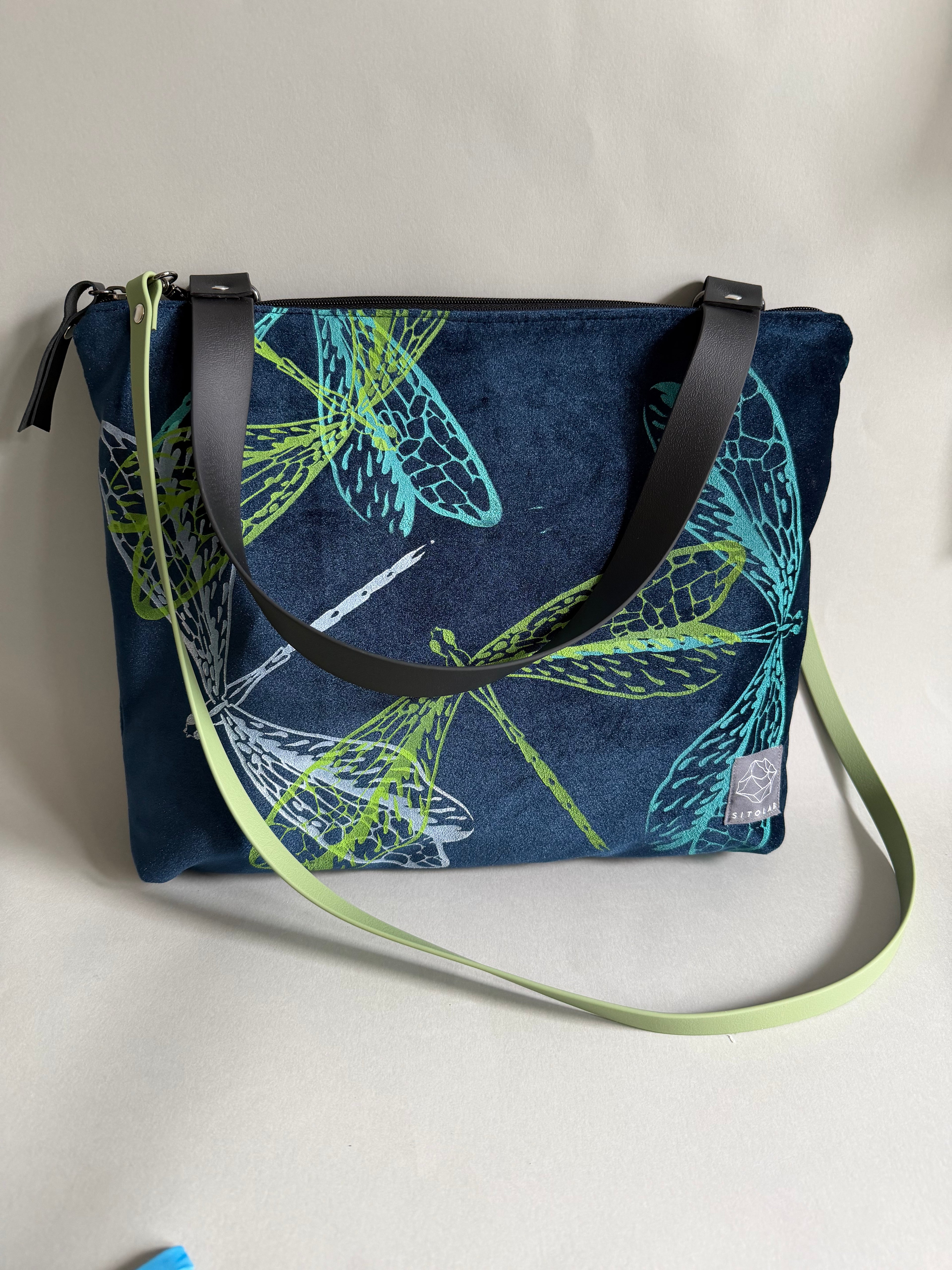SITOLAB VELVET DARK BLUE BAG WITH INSECTS PRINT III