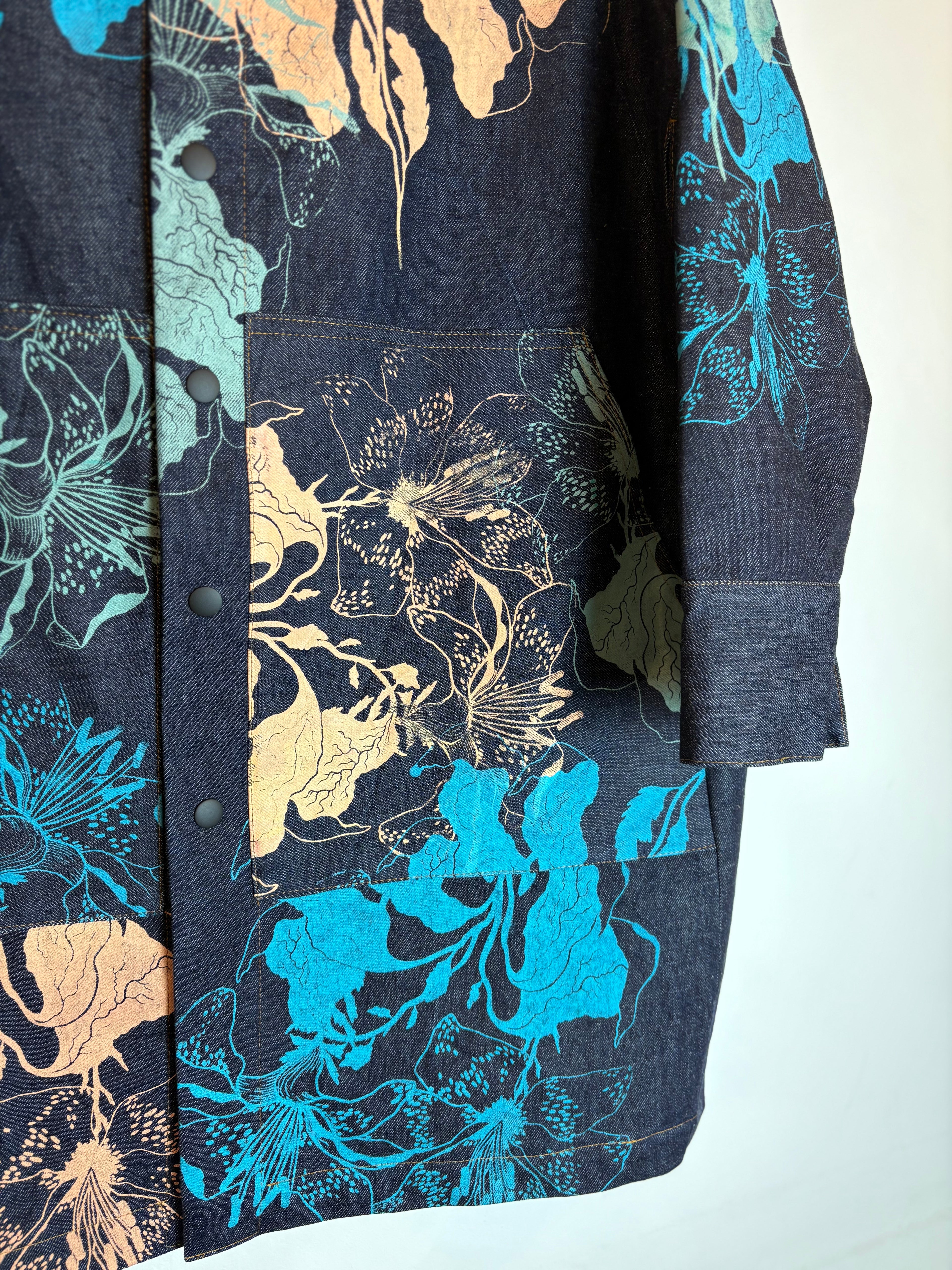 SITOLAB DENIM JACKET WITH FLORAL PRINT