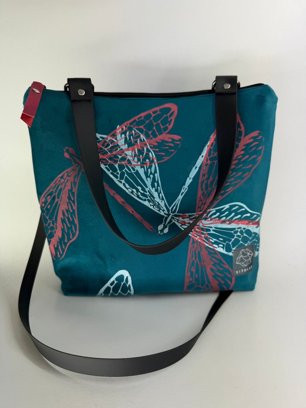 SITOLAB VELVET TURQUOISE DRAGONFLY BAG