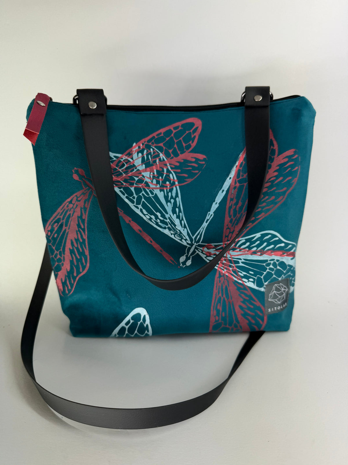 SITOLAB VELVET TURQUOISE DRAGONFLY BAG