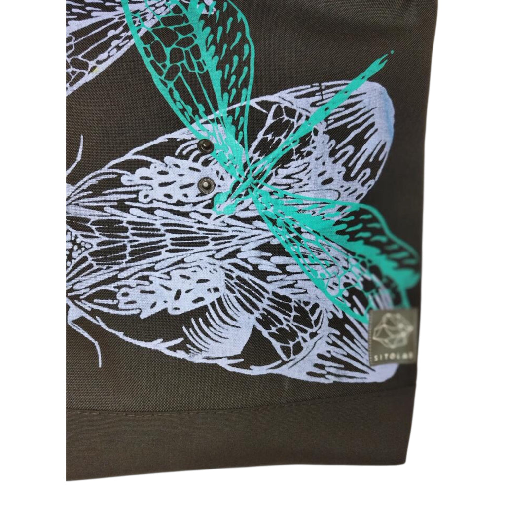 SITOLAB BLACK BAG BACKPACK DRAGONFLY MOTH WITH LEATHER DETAILS