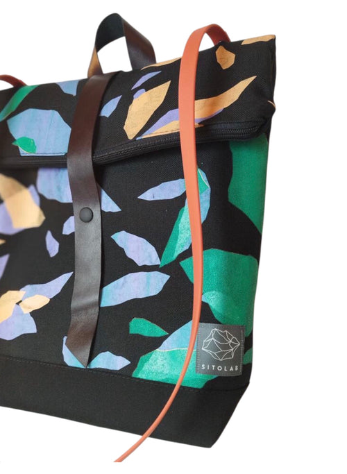 SITOLAB BAG BACKPACK WITH CONFETTI PRINT AND LEATHER DETAILS