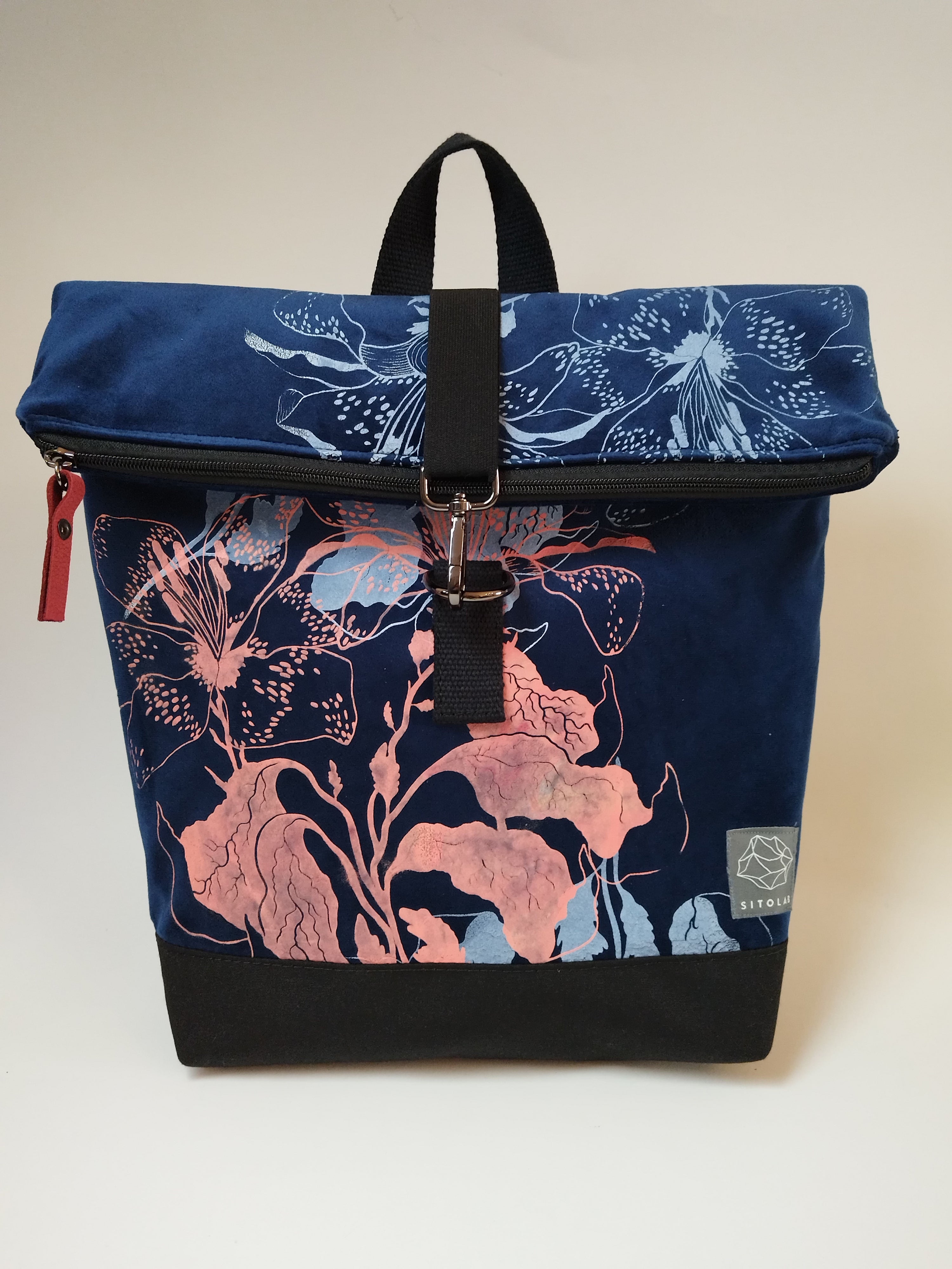 SITOLAB BLUE VELVET BACKPACK W/ FLORAL PRINT