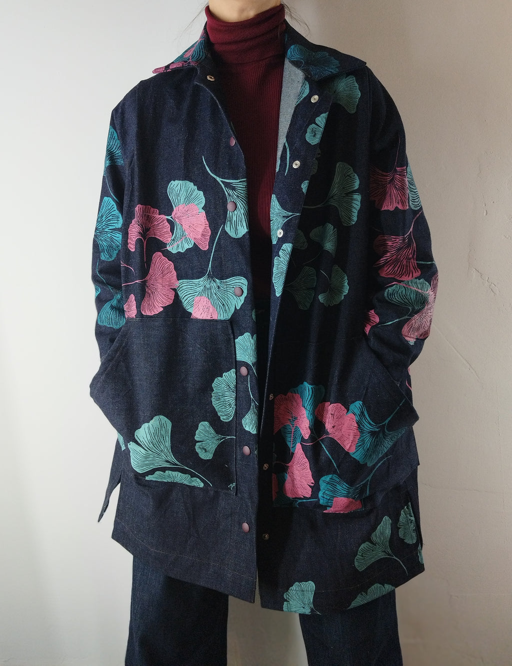 SITOLAB DENIM JACKET WITH GINKO PRINT