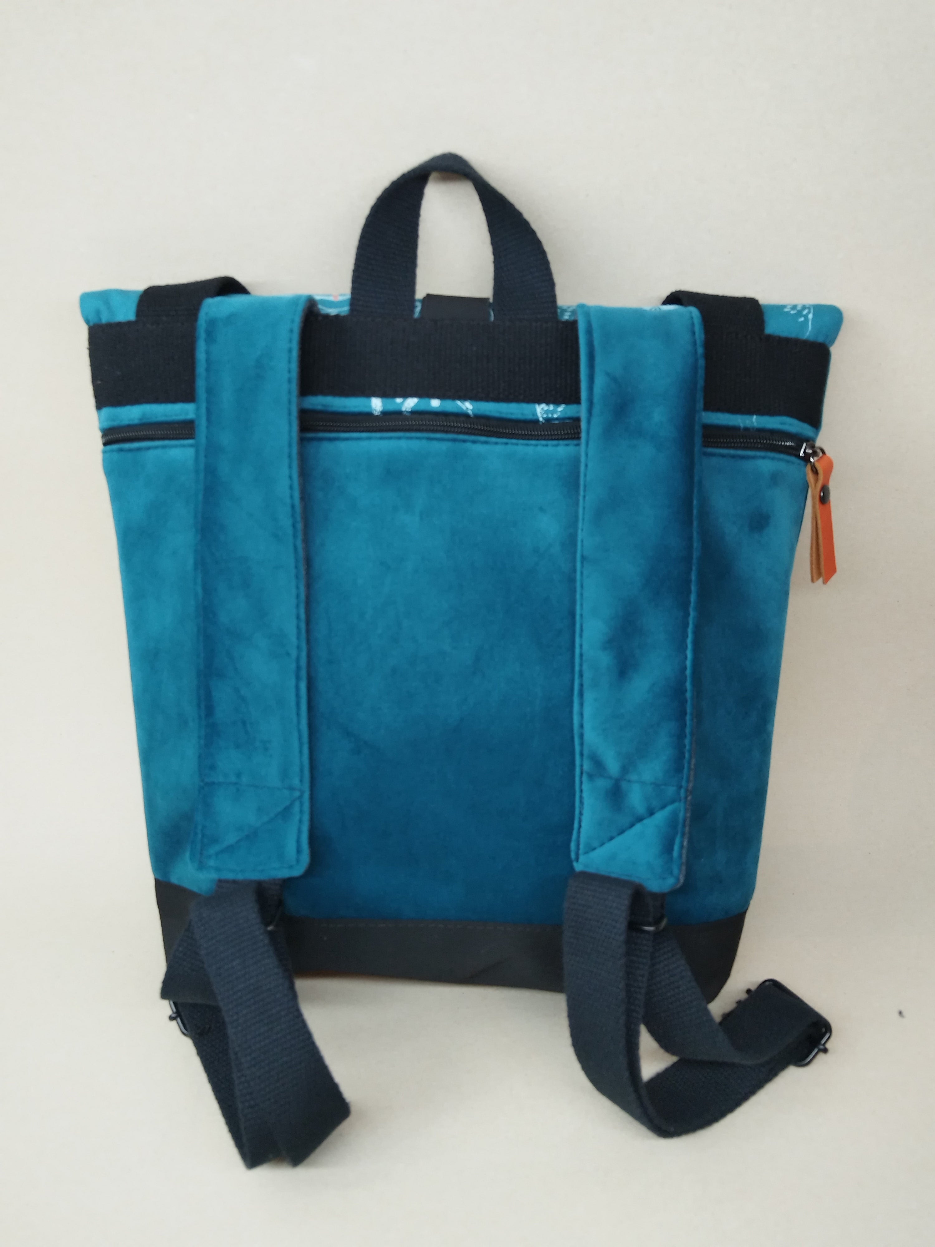 SITOLAB TURQUOISE VELVET BACKPACK W/ FLORAL PRINT