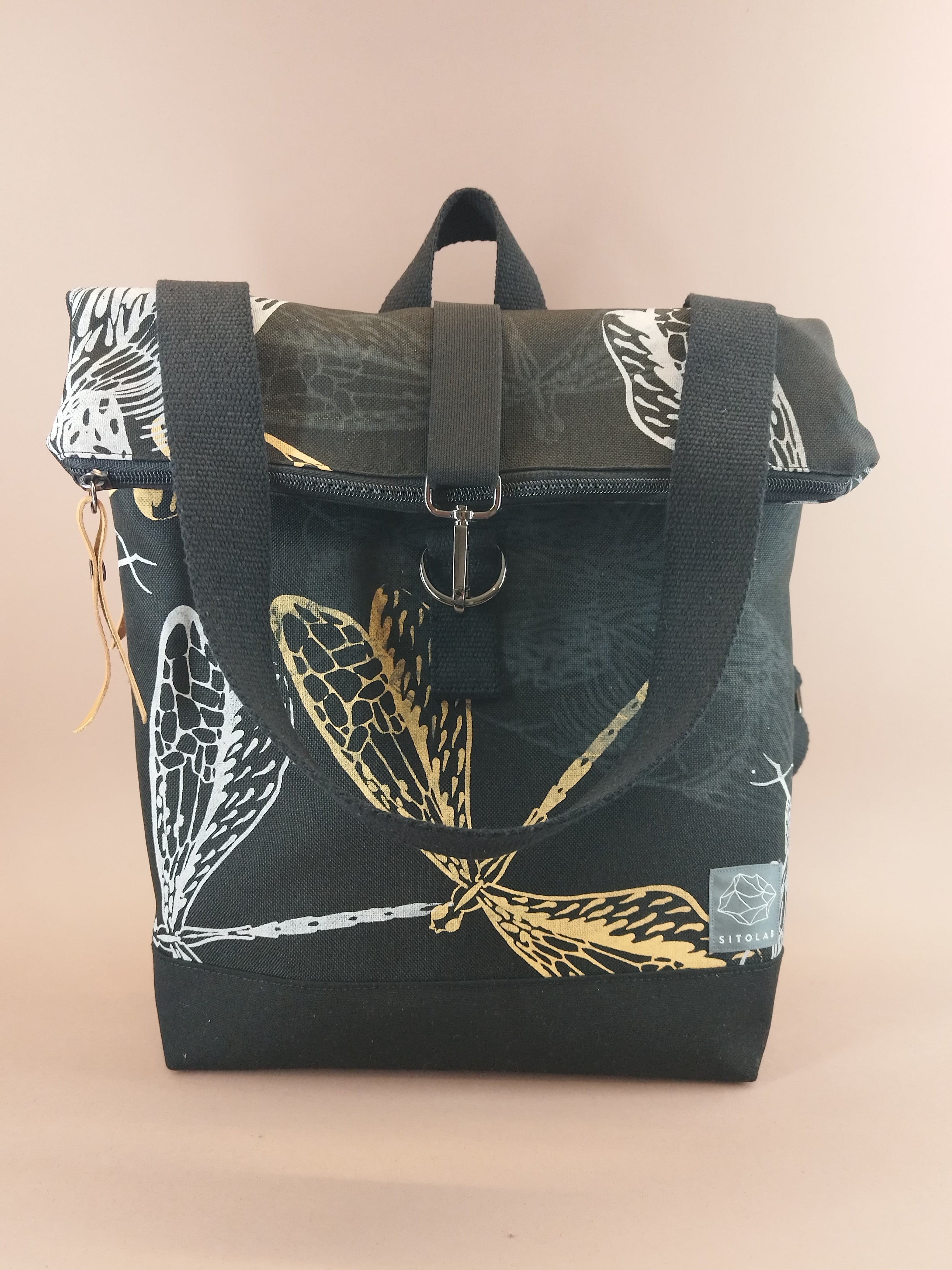 SITOLAB BLACK BACKPACK WITH INSECTS PRINT