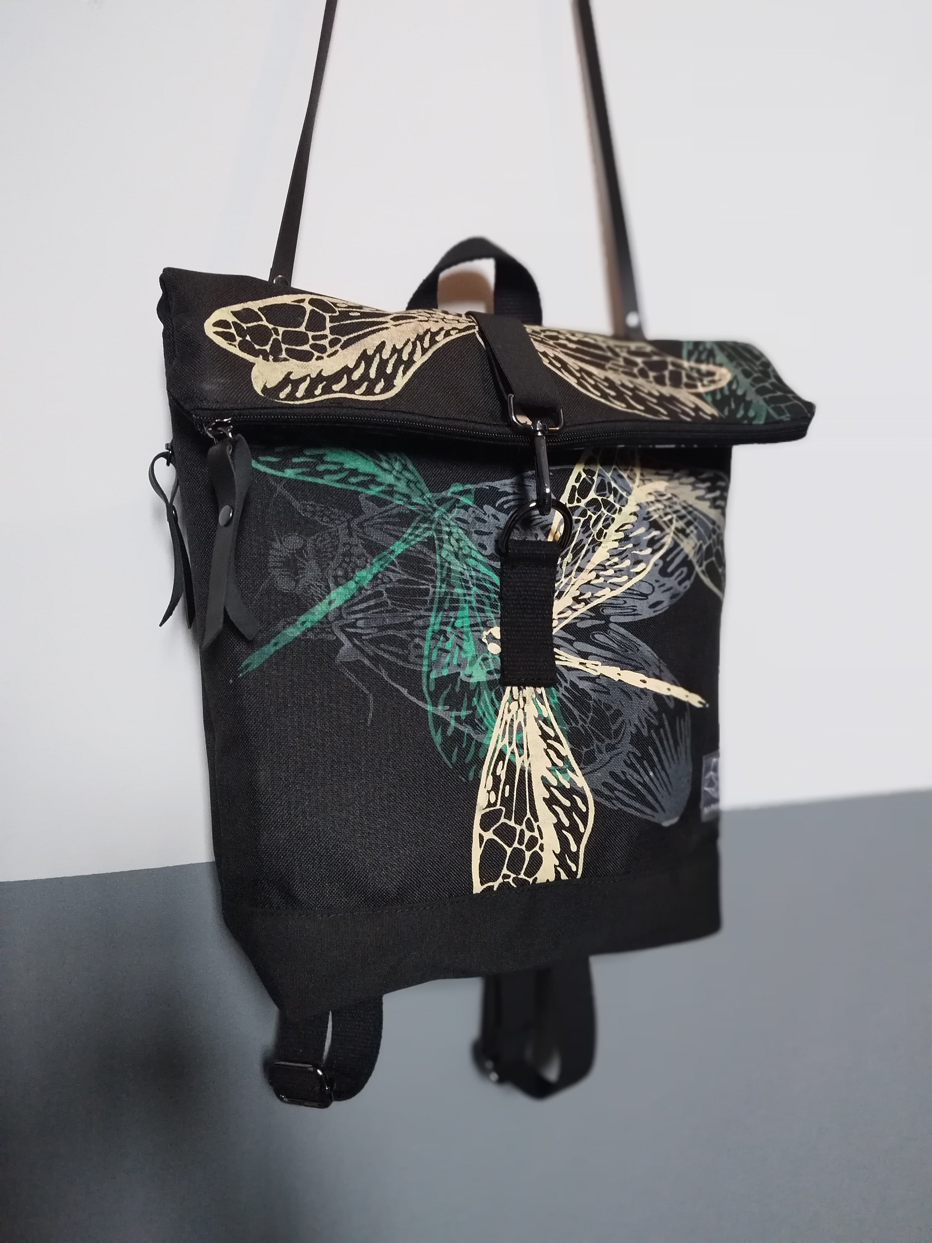 SITOLAB BLACK BACKPACK WITH INSECTS PRINT