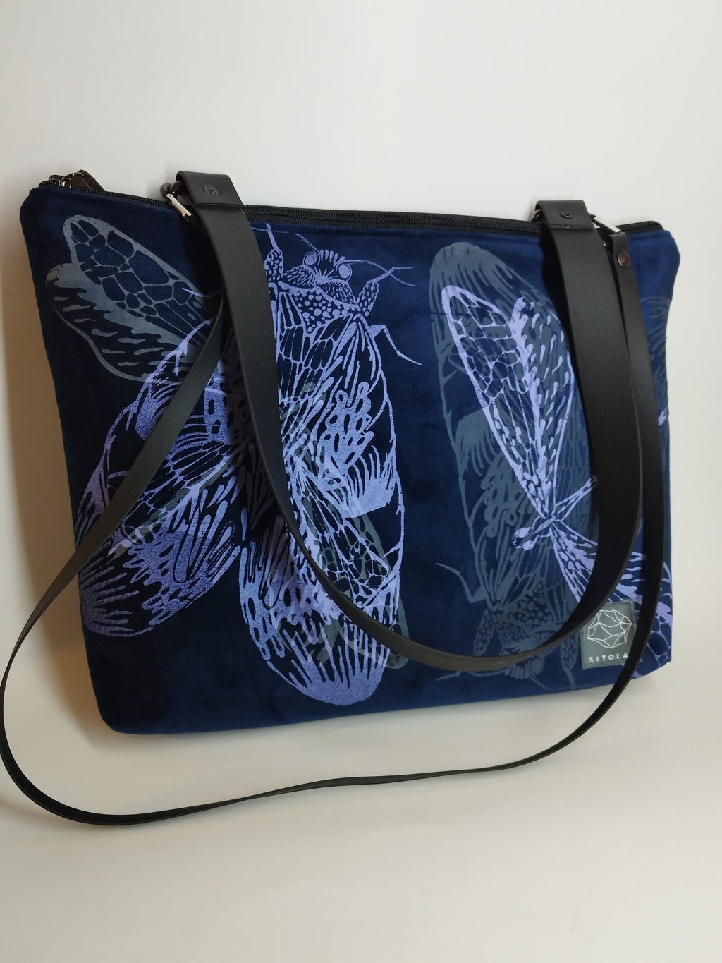 SITOLAB VELVET DARK BLUE BAG WITH INSECTS PRINT