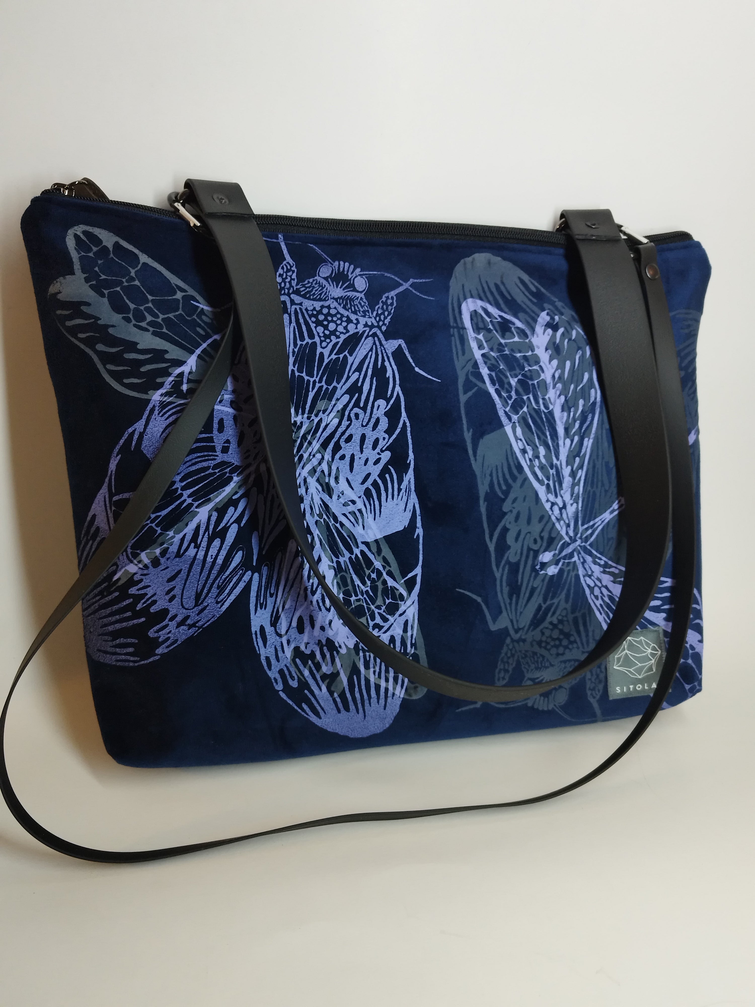 SITOLAB VELVET DARK BLUE BAG WITH INSECTS PRINT