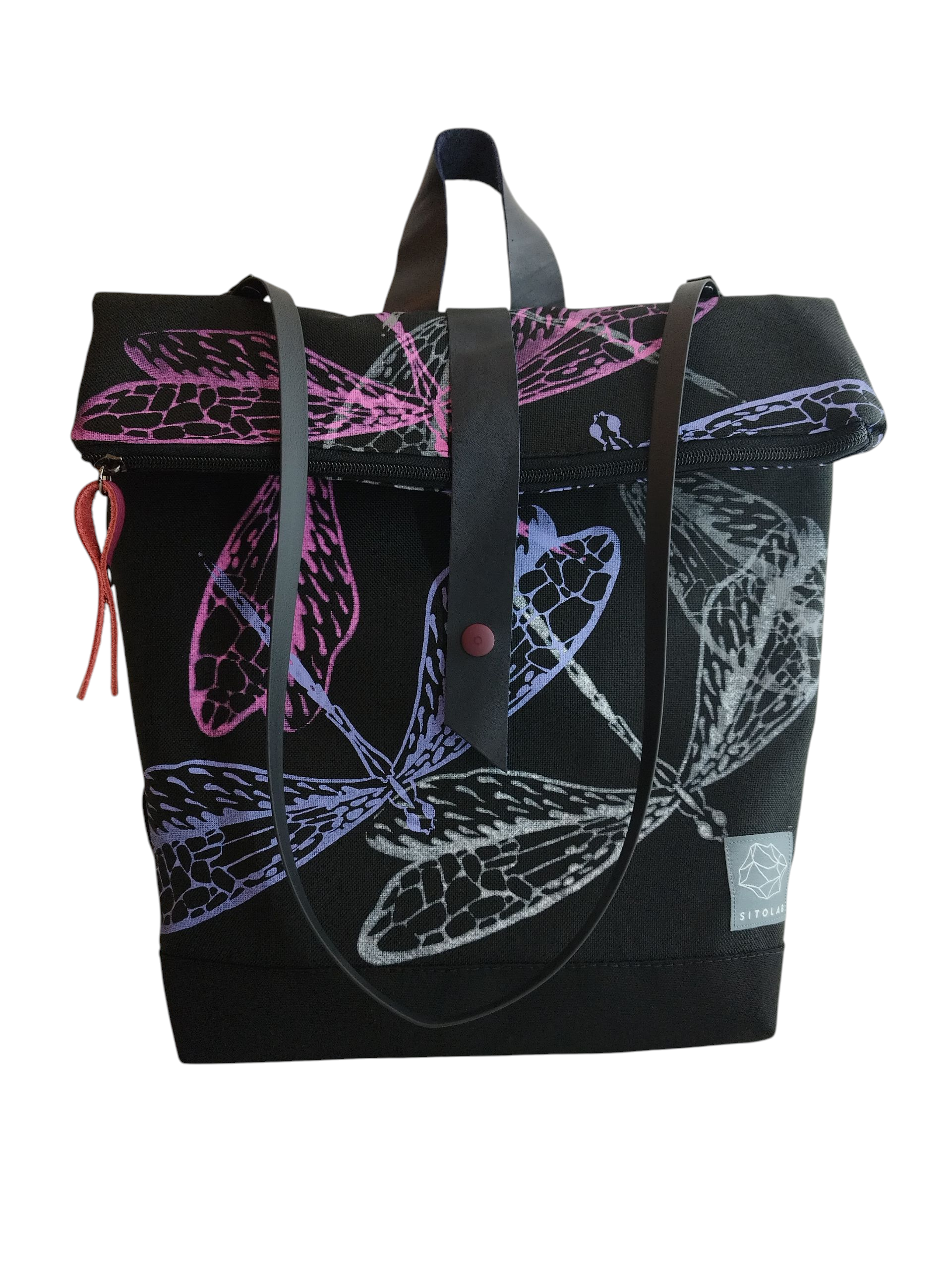 SITOLAB BAG BACKPACK WITH INSECTS PRINT AND LEATHER DETAILS II